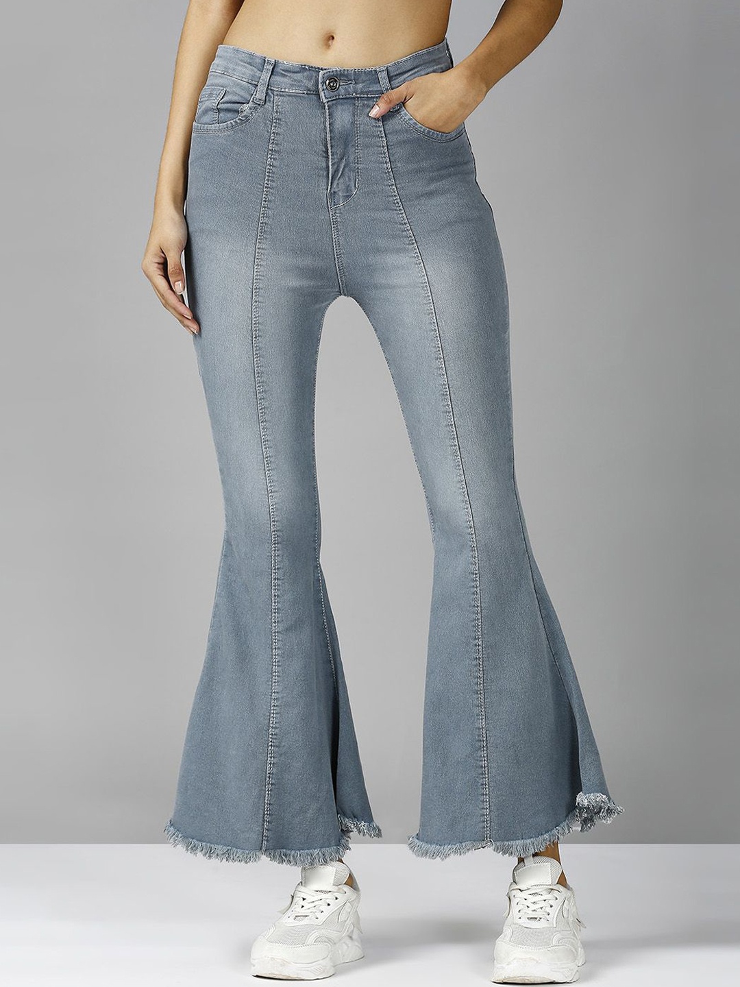 

The Roadster Lifestyle Co High Waist Stretchable Denim Woodcut Jeans, Grey