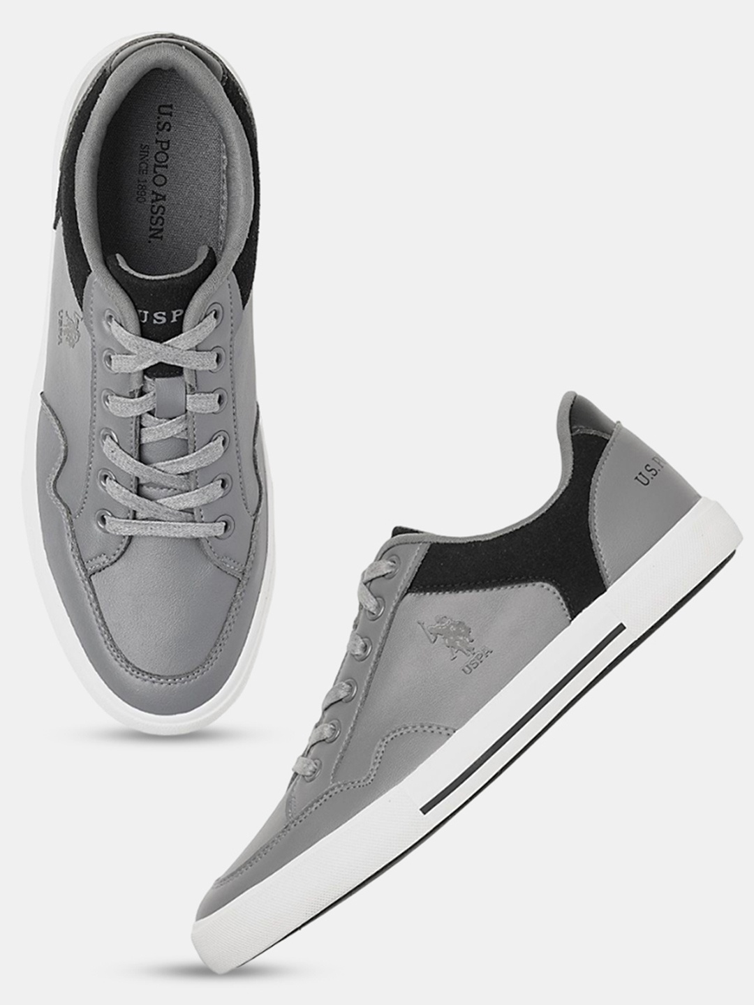 

U.S. Polo Assn. Men PU Round Toe Lace Ups Sneakers, Grey