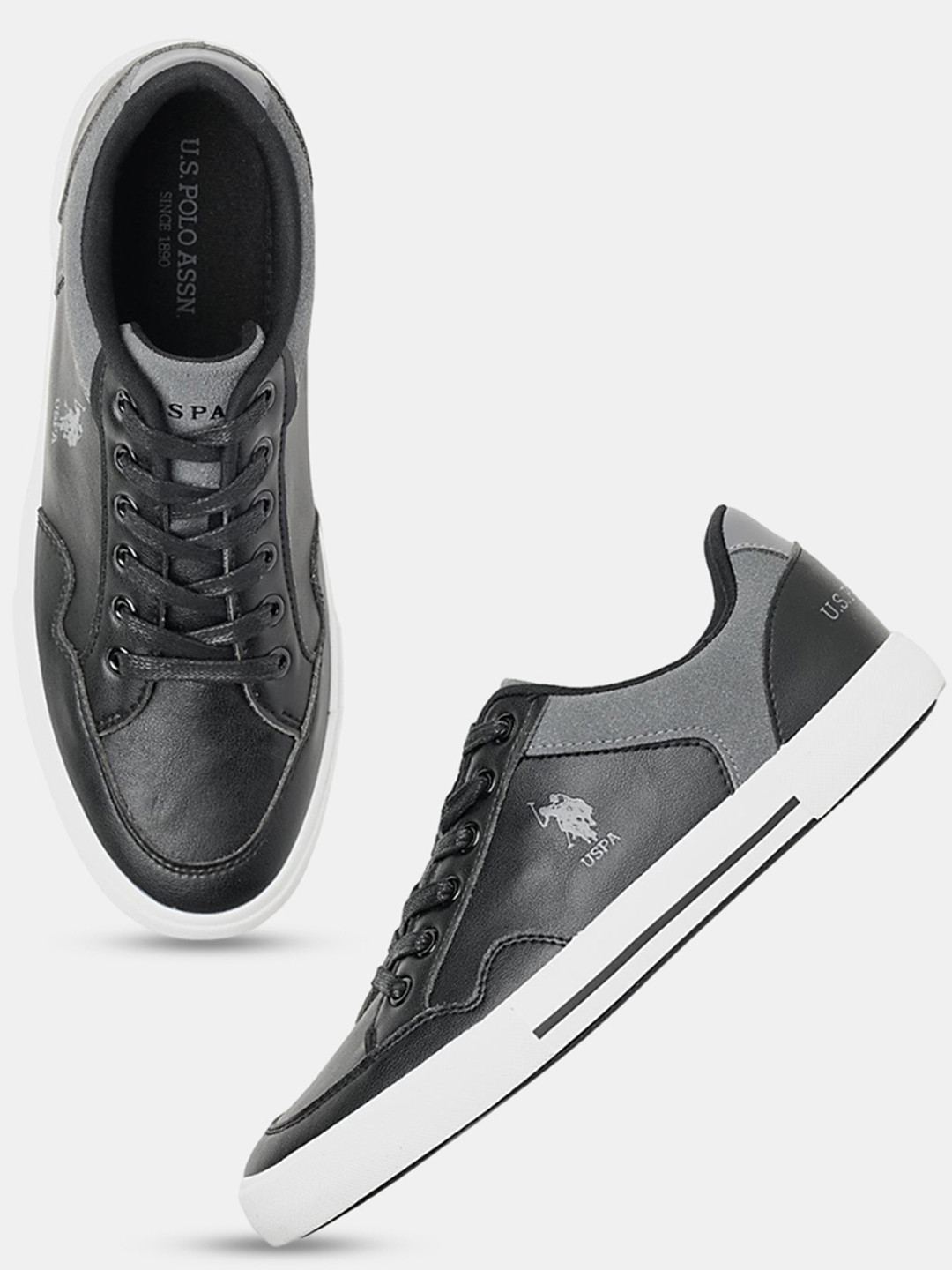 

U.S. Polo Assn. Men PU Round Toe Lace Ups Sneakers HAMPTON, Black