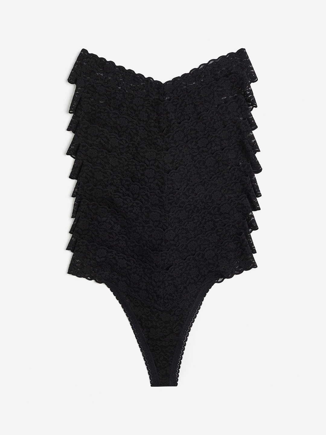 

H&M Pack Of 10 Women Lace Mid Rise Thong Briefs, Black