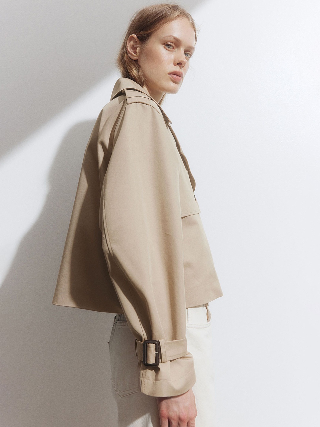 

H&M Women Lapel Collar Trench-Look jacket, Beige