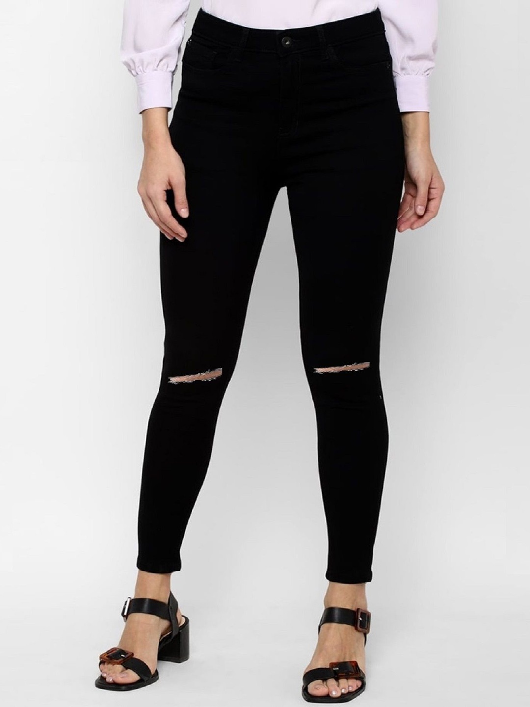 

Perfect Outlet Women Mid-Rise Slash Knee Stretchable Jeans, Black