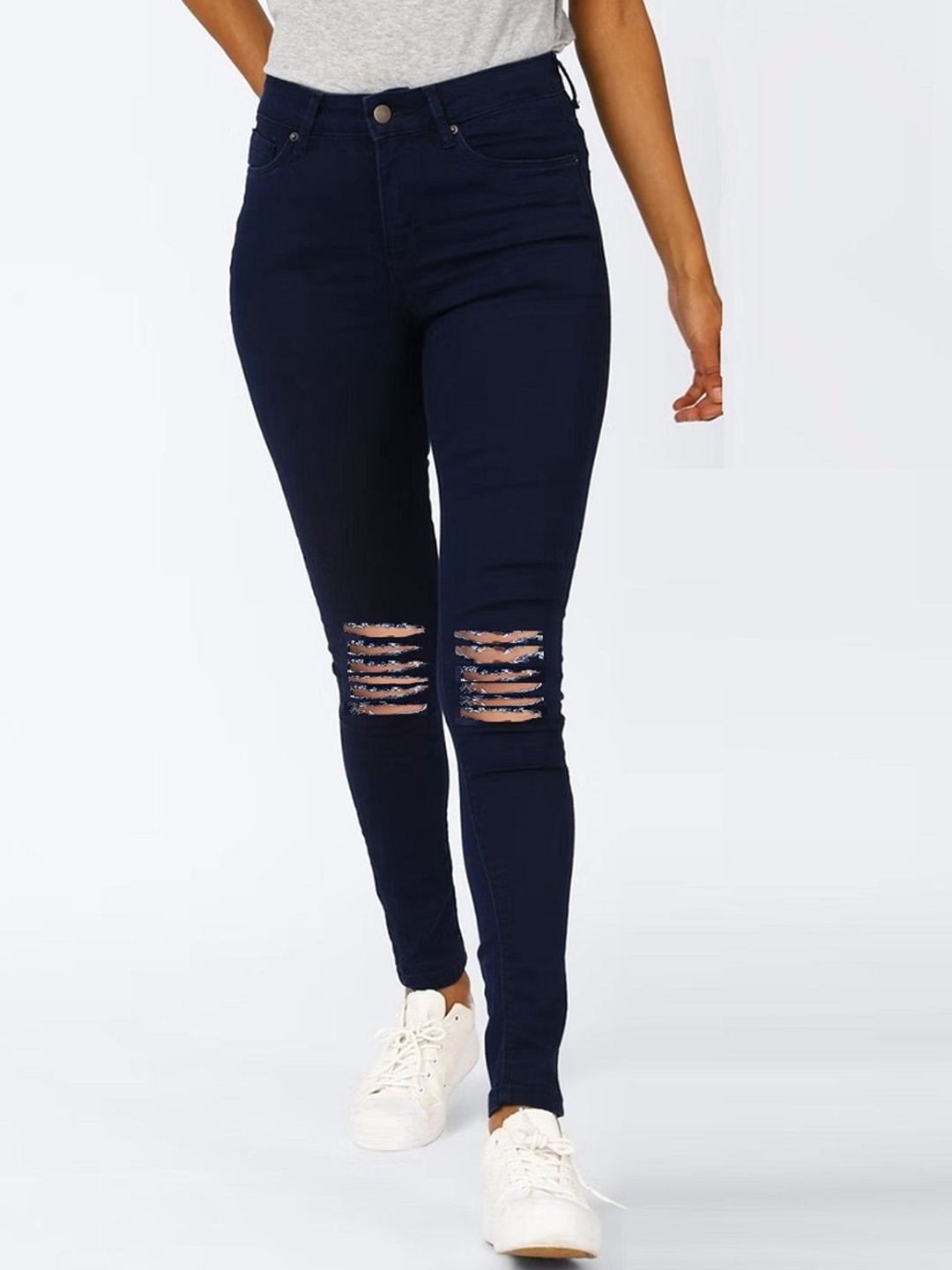 

Perfect Outlet Women High-Rise Slash Knee Stretchable Jeans, Navy blue
