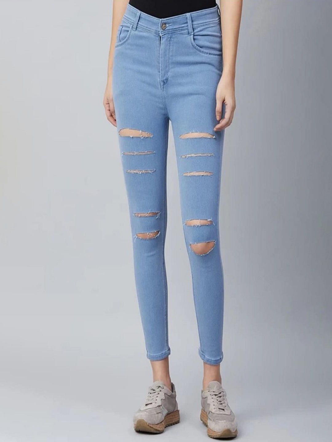 

Perfect Outlet Women Mid-Rise Slash Knee Stretchable Jeans, Blue
