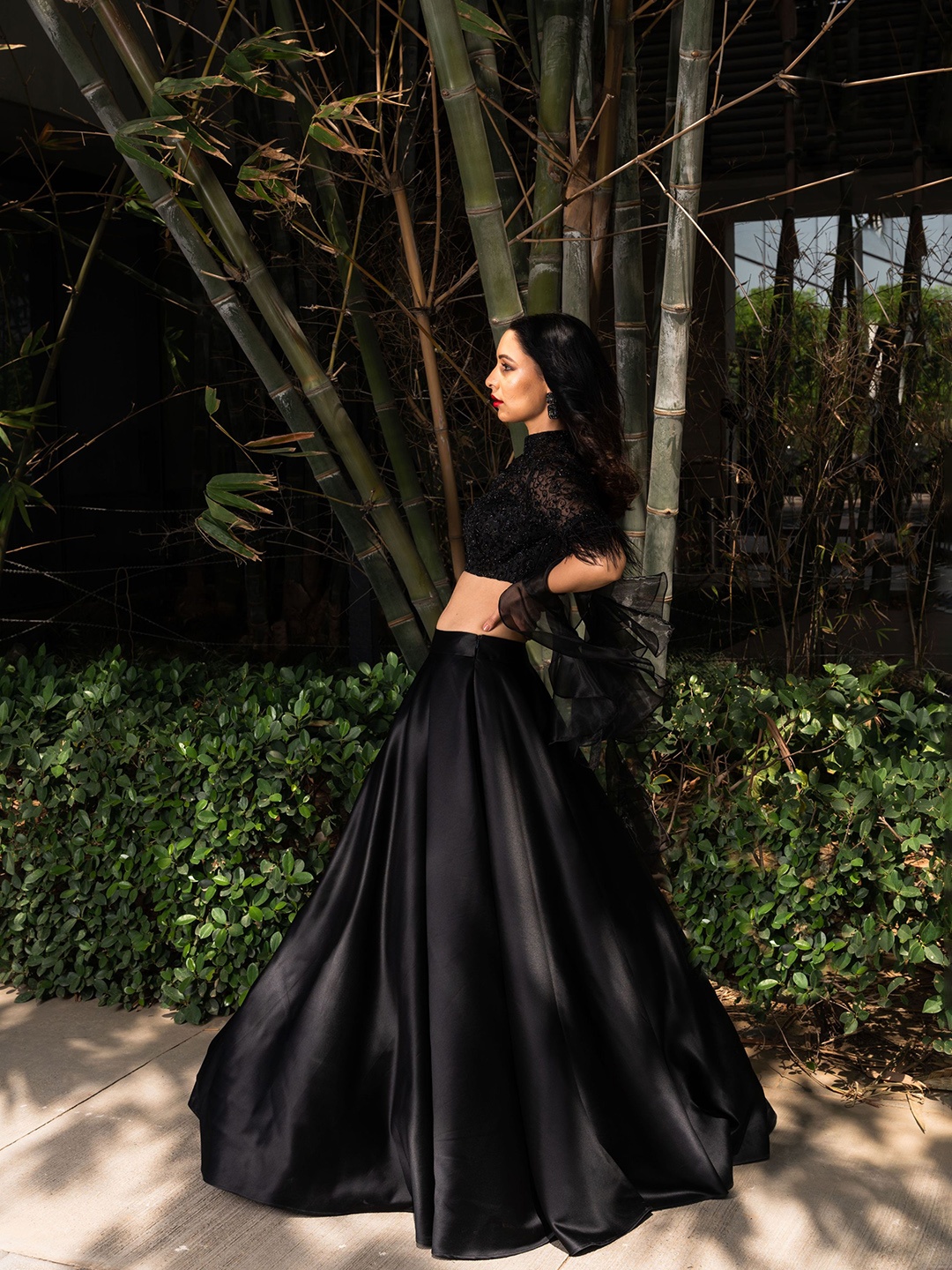 

Rashika Sharma Embroidered Satin Sequinned Lehenga & Blouse With Dupatta, Black