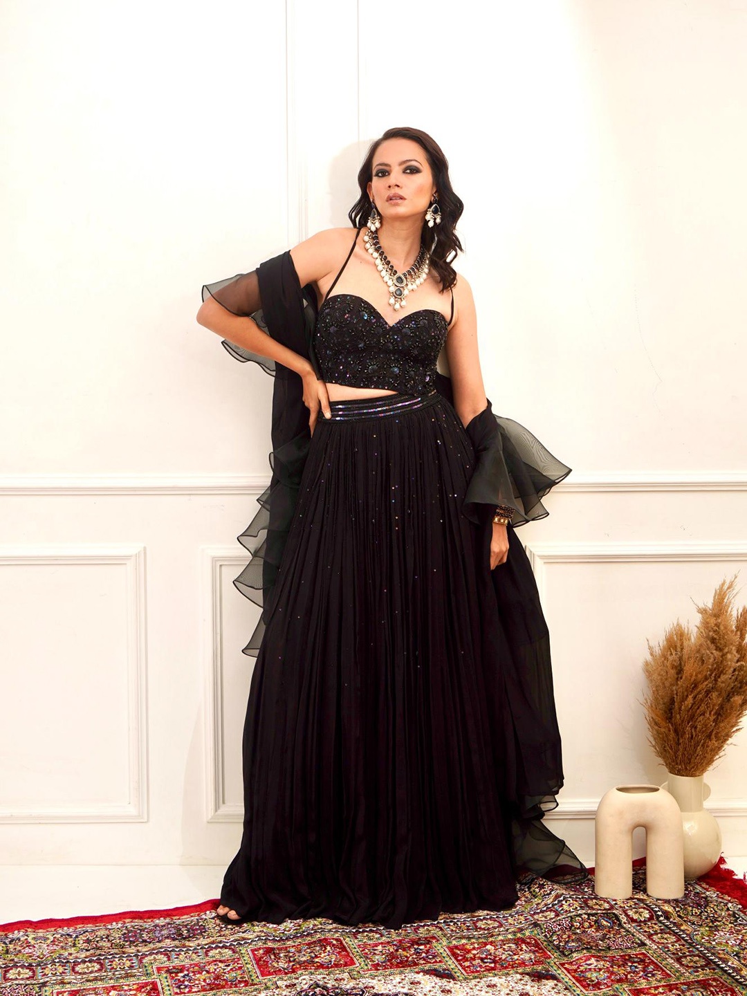 

Rashika Sharma Embellished Sequinned Lehenga & Blouse With Dupatta, Black