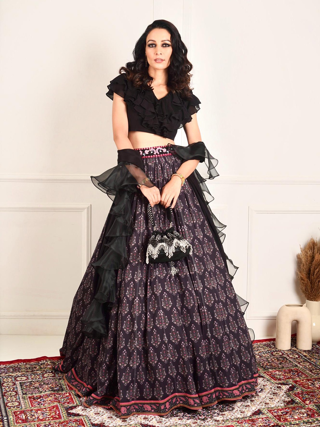 

Rashika Sharma Printed Lehenga & Blouse With Dupatta, Black