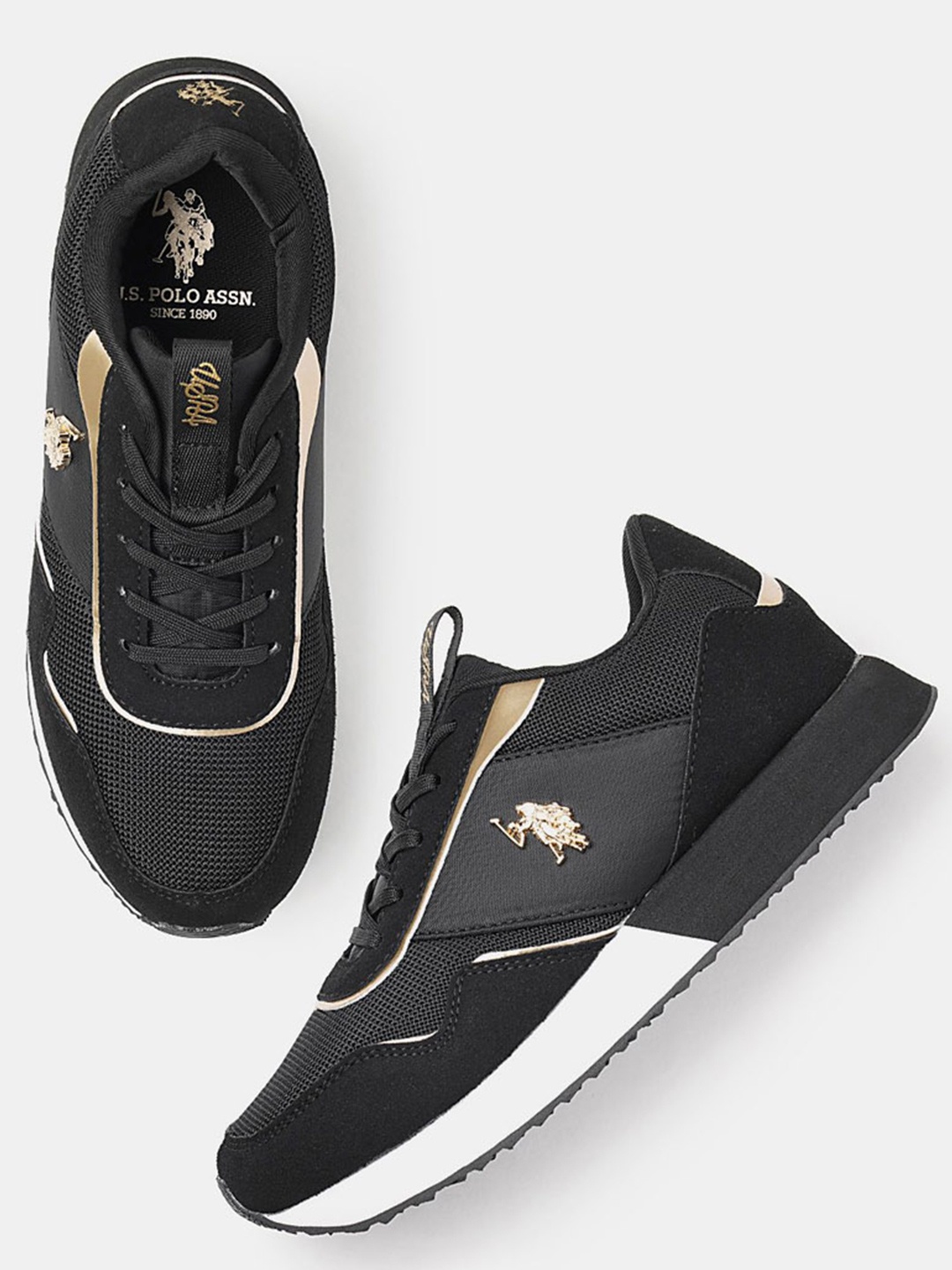 

U.S. Polo Assn. Women PU Round Toe Lace-Ups Sneakers JUDY, Black