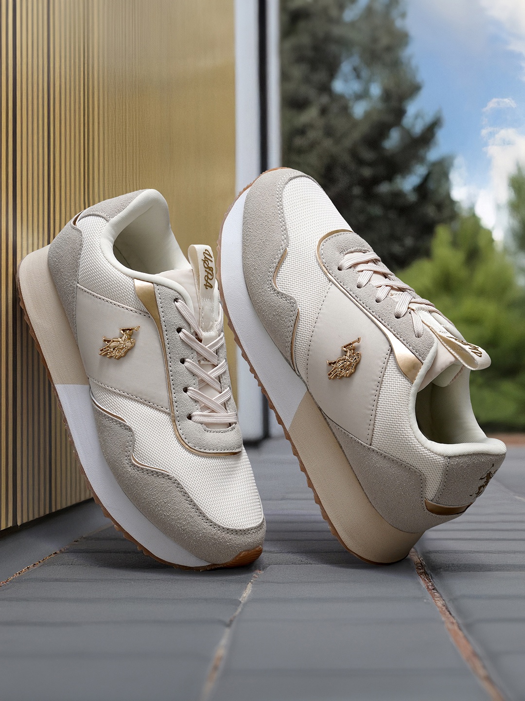 

U.S. Polo Assn. Women Colourblocked PU Round Toe Lace-Ups Sneakers JUDY, Beige