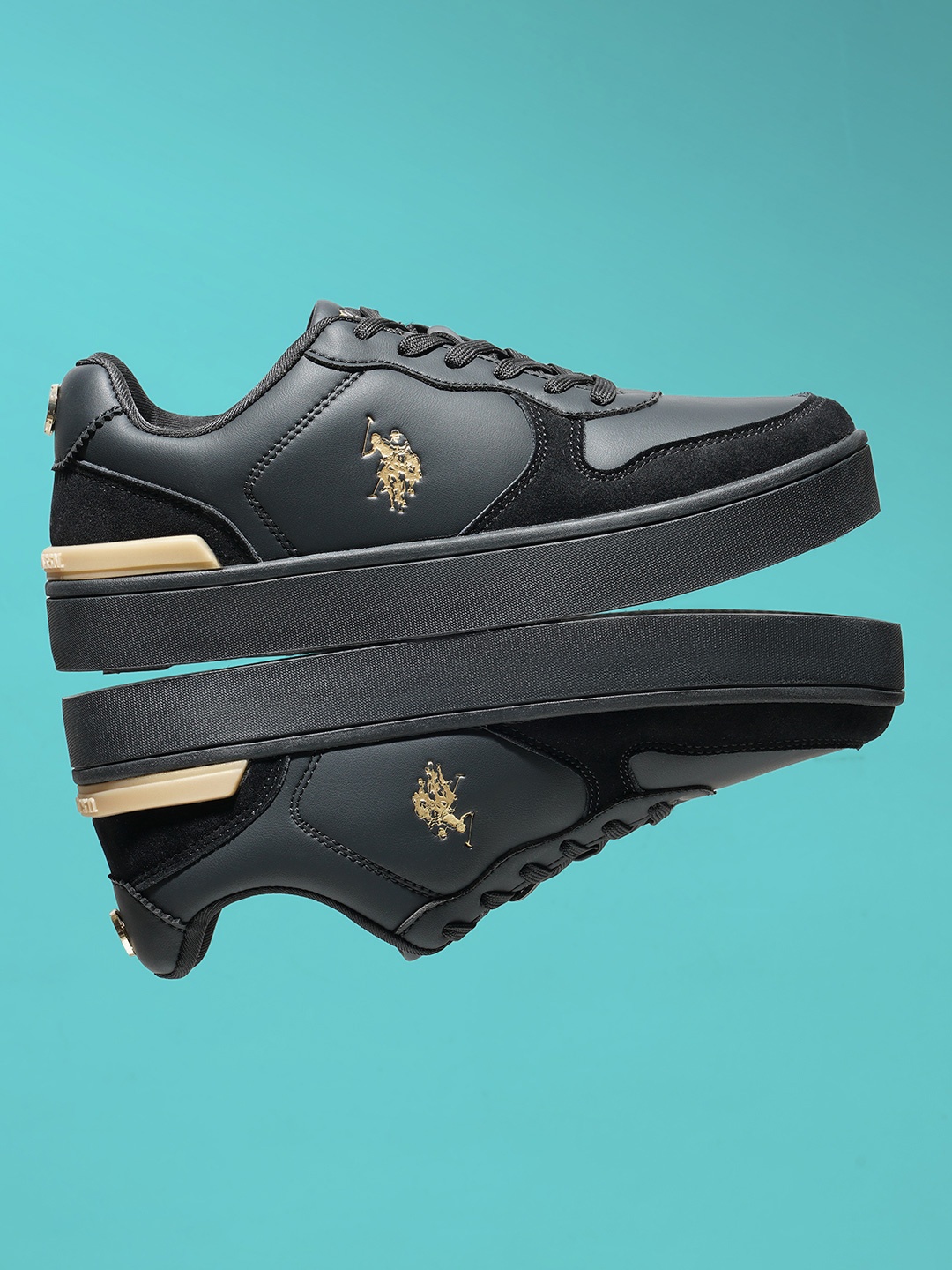 

U.S. Polo Assn. Women Colourblocked PU Round Toe Lace-Ups Sneakers, Black