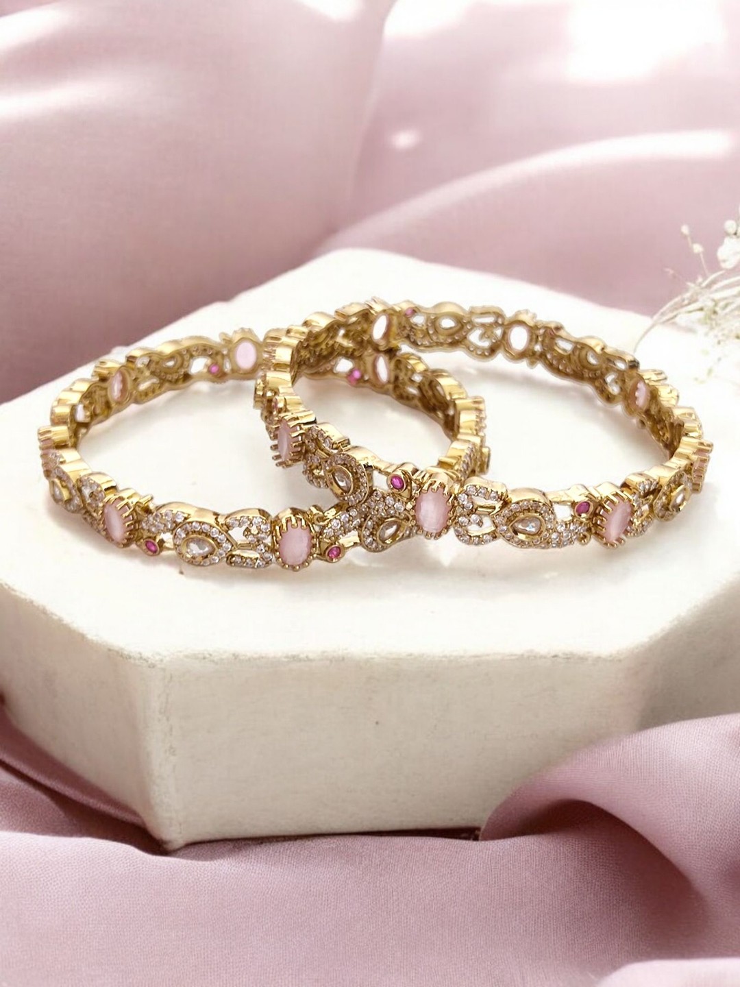 

Pihtara Jewels Set Of 2 Gold-Plated CZ-Studded Bangles