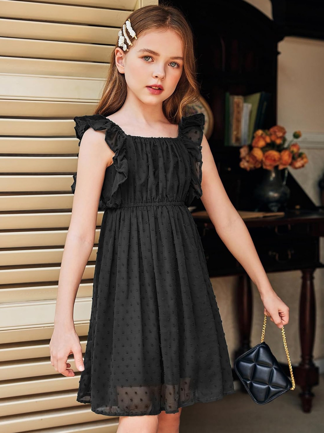 

BAESD Girls Self Design Fit & Flare Dress, Black