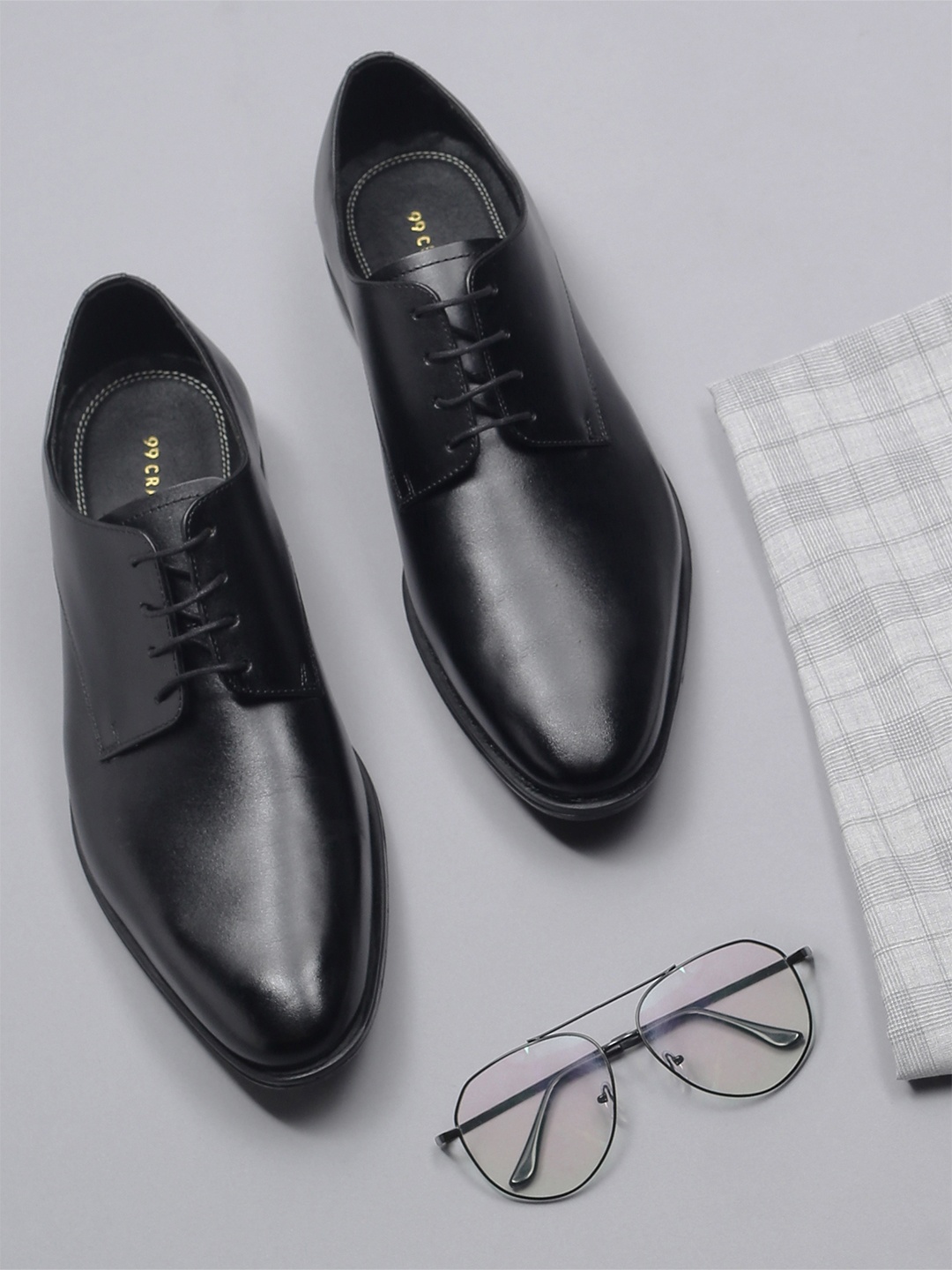 

99CRAFTS Men Leather Lace-Ups Formal Oxfords, Black