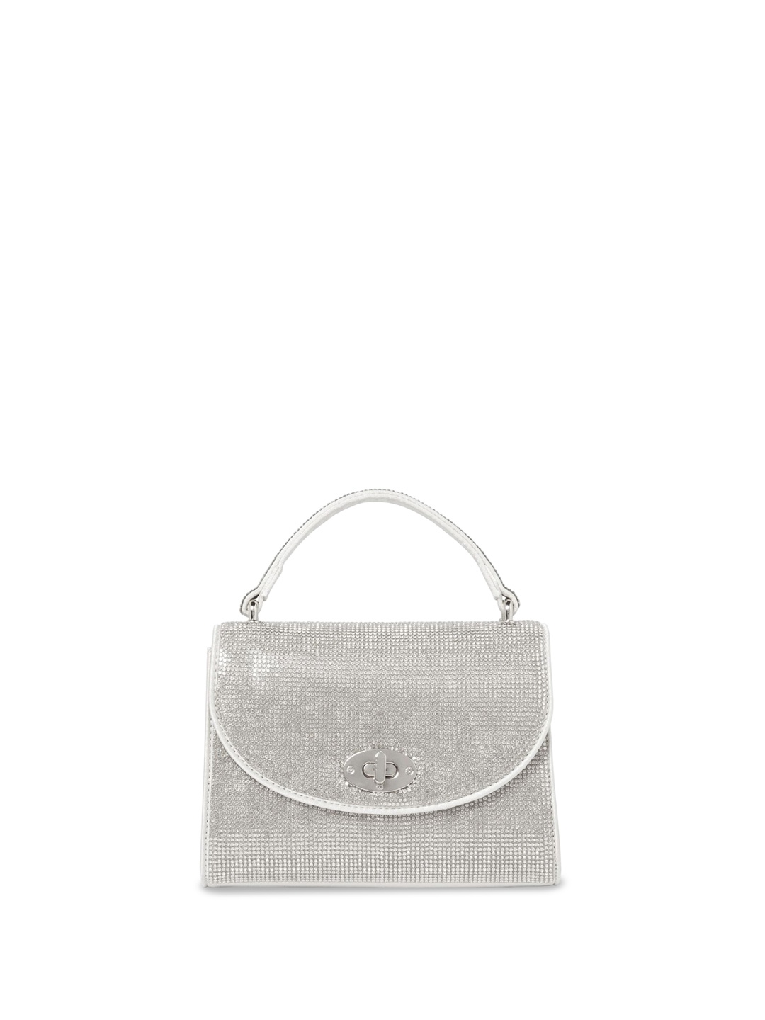 

Forever New Embellished PU Half Moon Satchel with Bow Detail, Silver