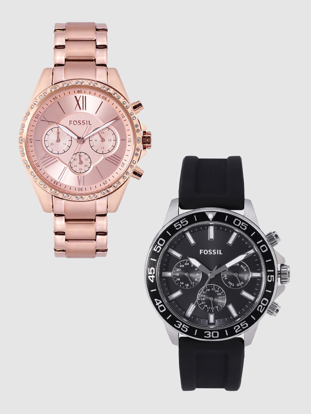 

Fossil Modern Courier Unisex Set Of 2 Embellished Analogue Watches 15149286-1-9036689-1, Rose gold