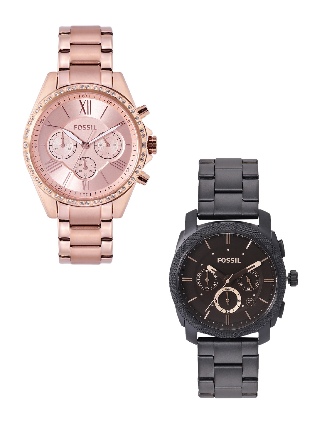 

Fossil Modern Courier Unisex Set Of 2 Embellished Analogue Watches 15149286-1-9037395-1, Rose gold