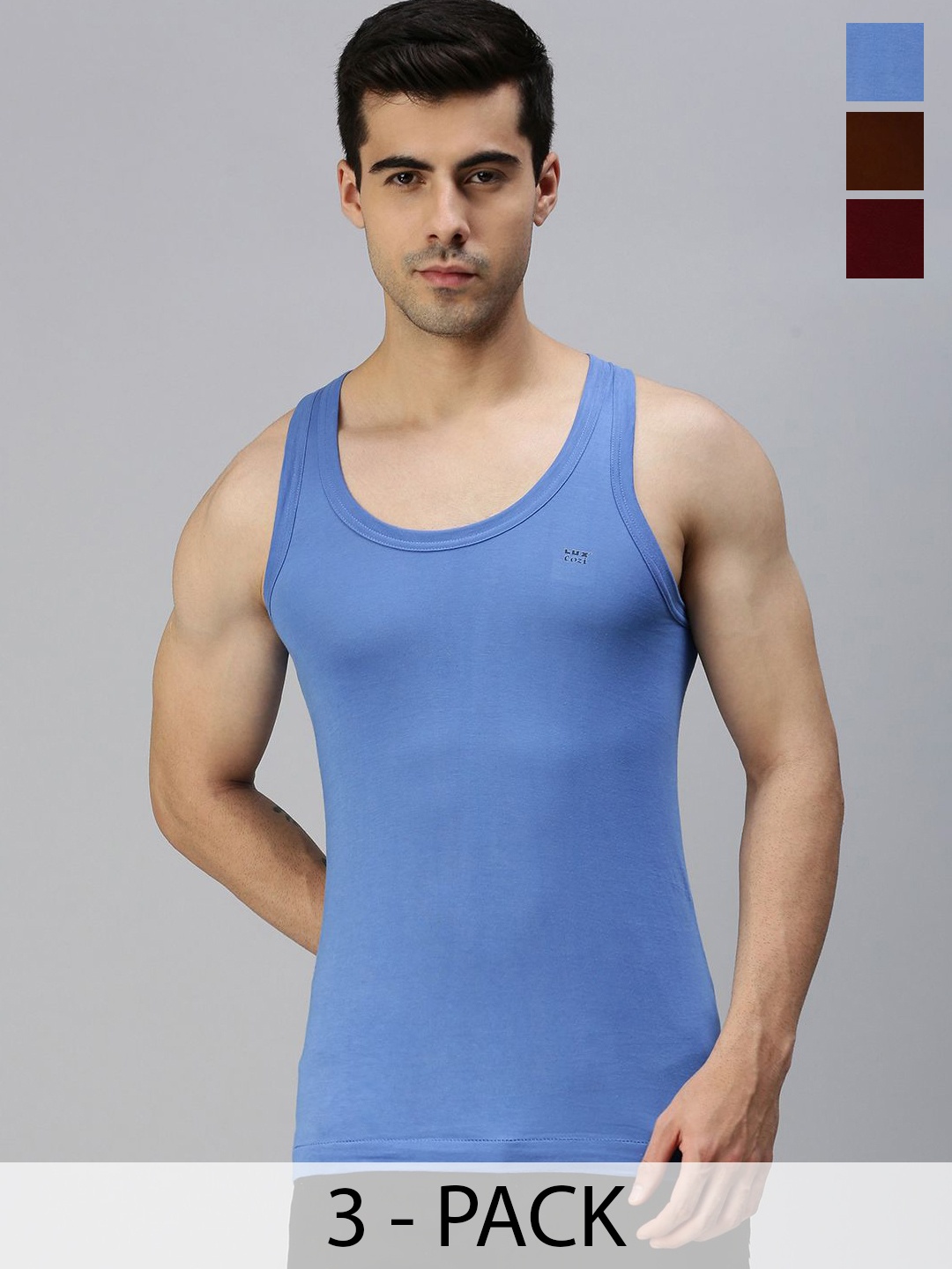 

Lux Cozi Pack Of 3 Sleeveless Undershirt Innerwear Vests COZI_COL_RN_AST3_3PC, Blue