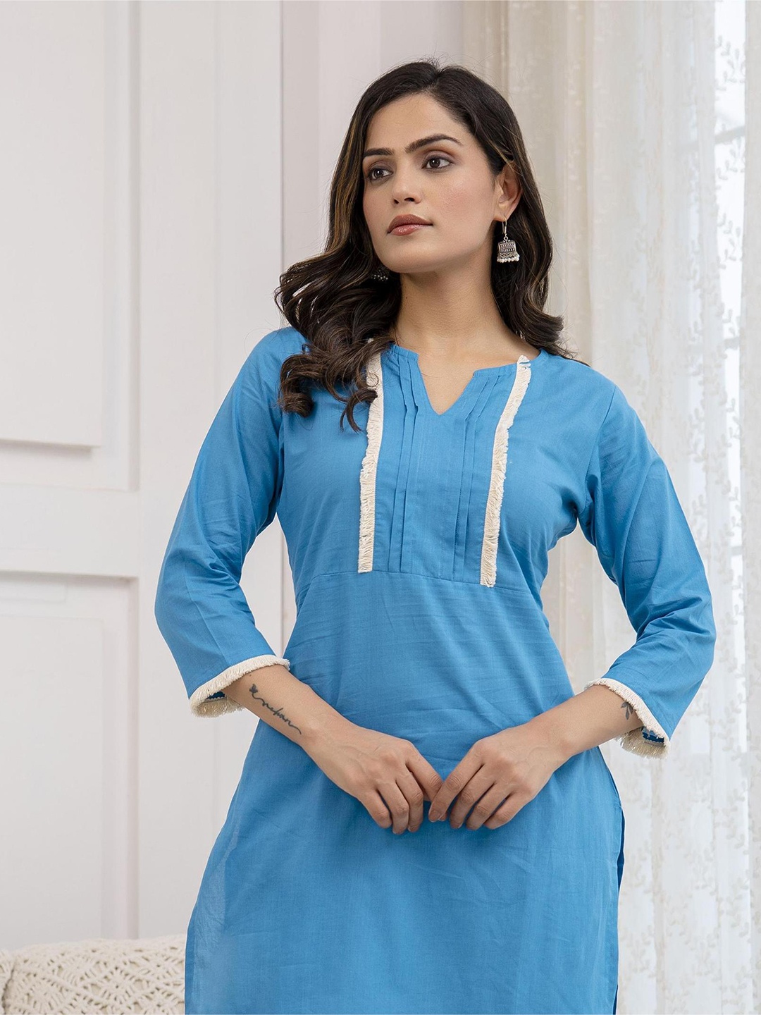 

KALINI Round Neck Pure Cotton Top With Trousers, Blue