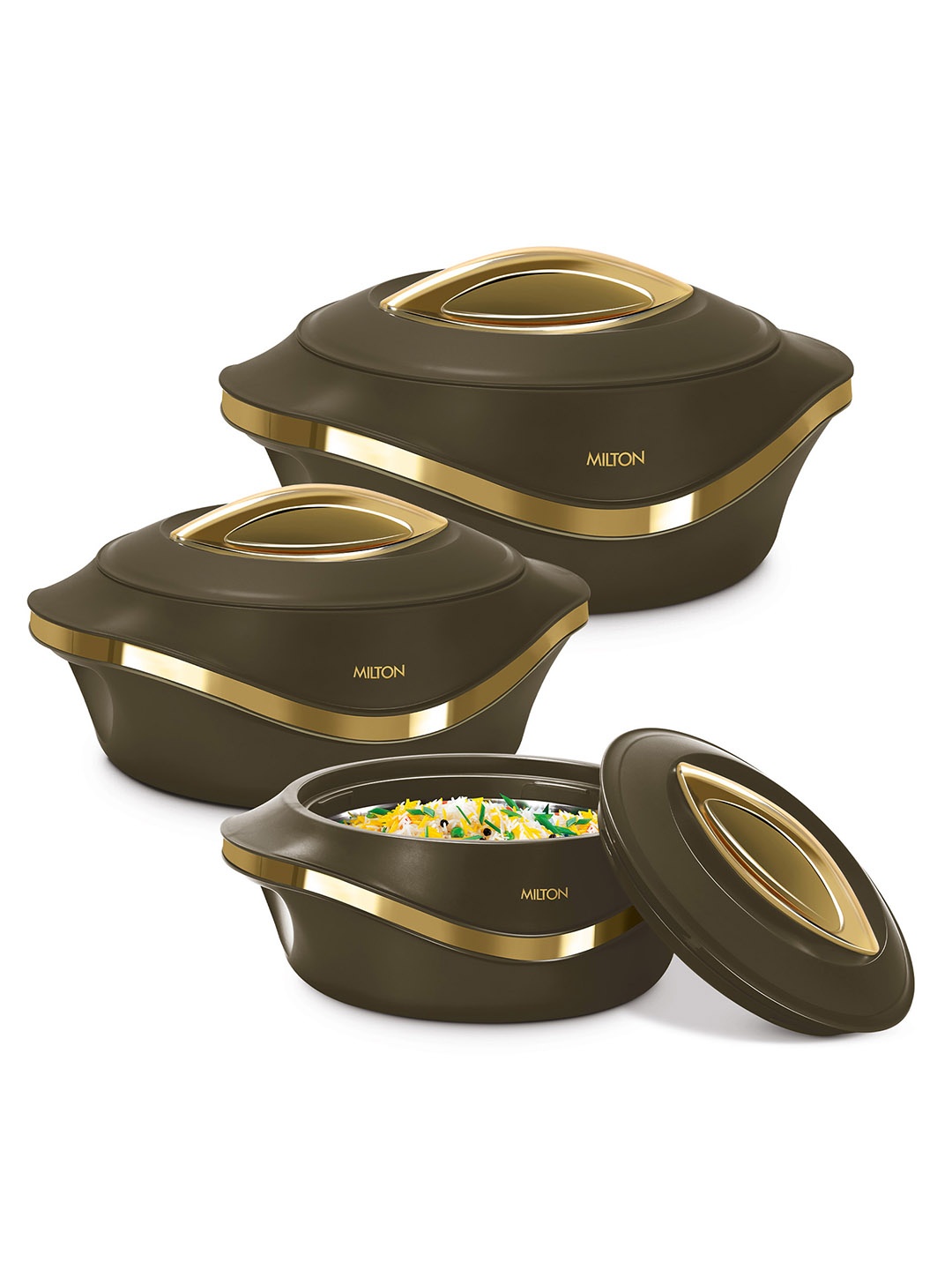 

Milton Pearl Dark Brown 3 Pieces Inner Stainless Steel Casserole Set
