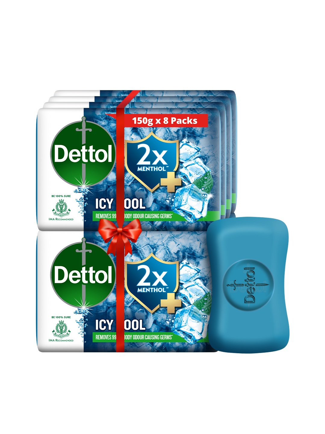 

Dettol Set of 8 Icy Cool Bathing Soap Bar with 2x Menthol - 150 g each, Blue