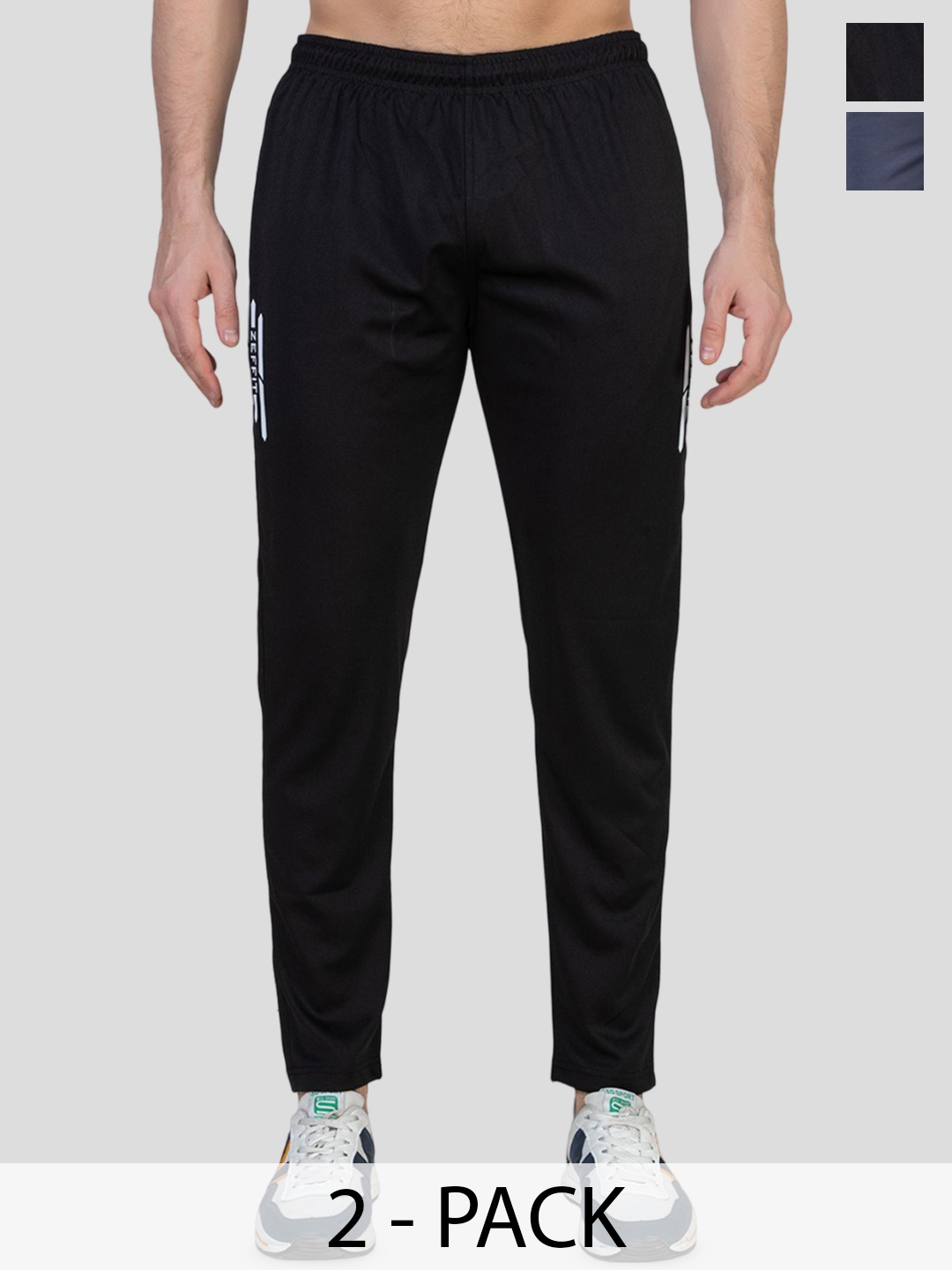 

ZEFFIT Men Pack Of 2 Mid-Rise Track Pants, Black