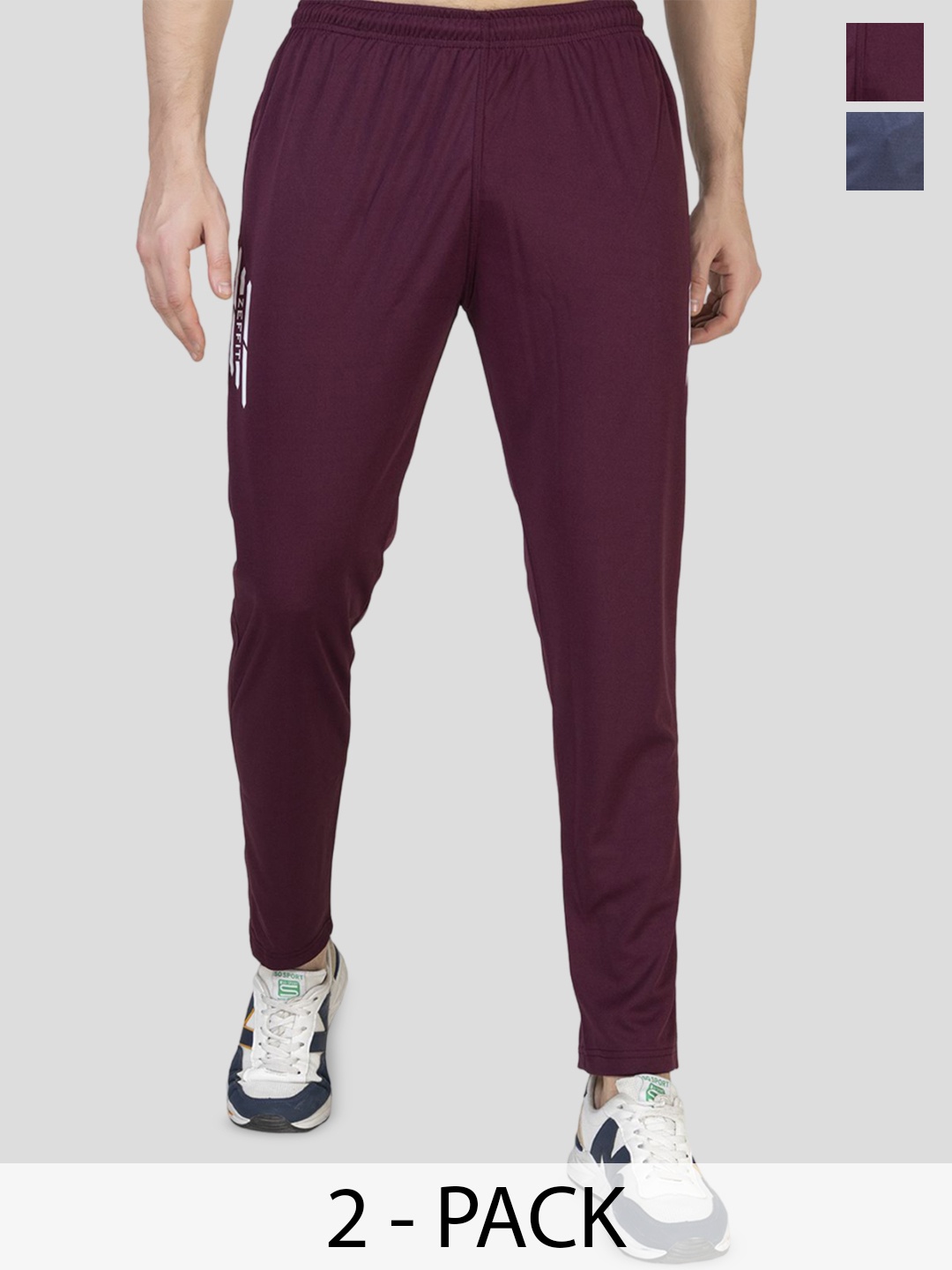 

ZEFFIT Men Pack Of 2 Printed Mid Rise Track Pants, Maroon
