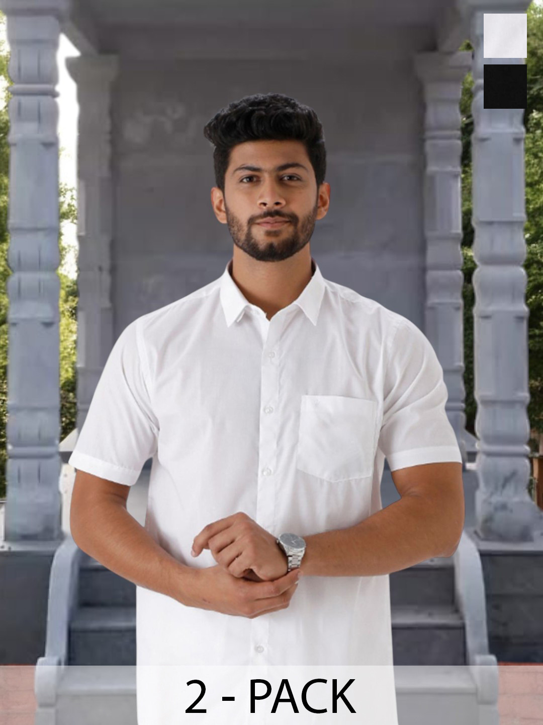 

RAMRAJ Men Pack Of 2 Solid Half Sleeves Shirts, White
