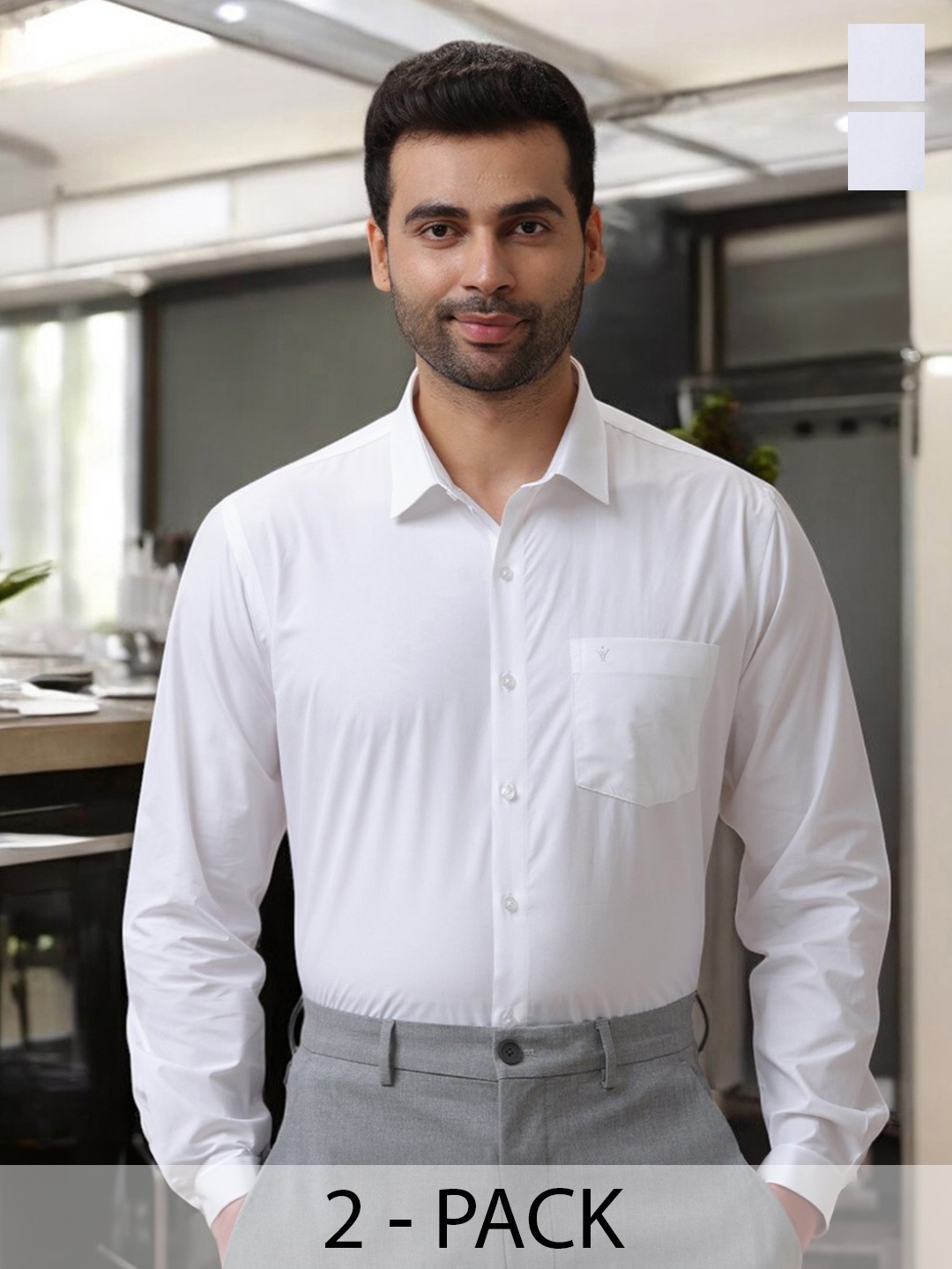 

RAMRAJ Winner Men Pack of 2 Pure Cotton Solid Full Sleeves Shirts, White