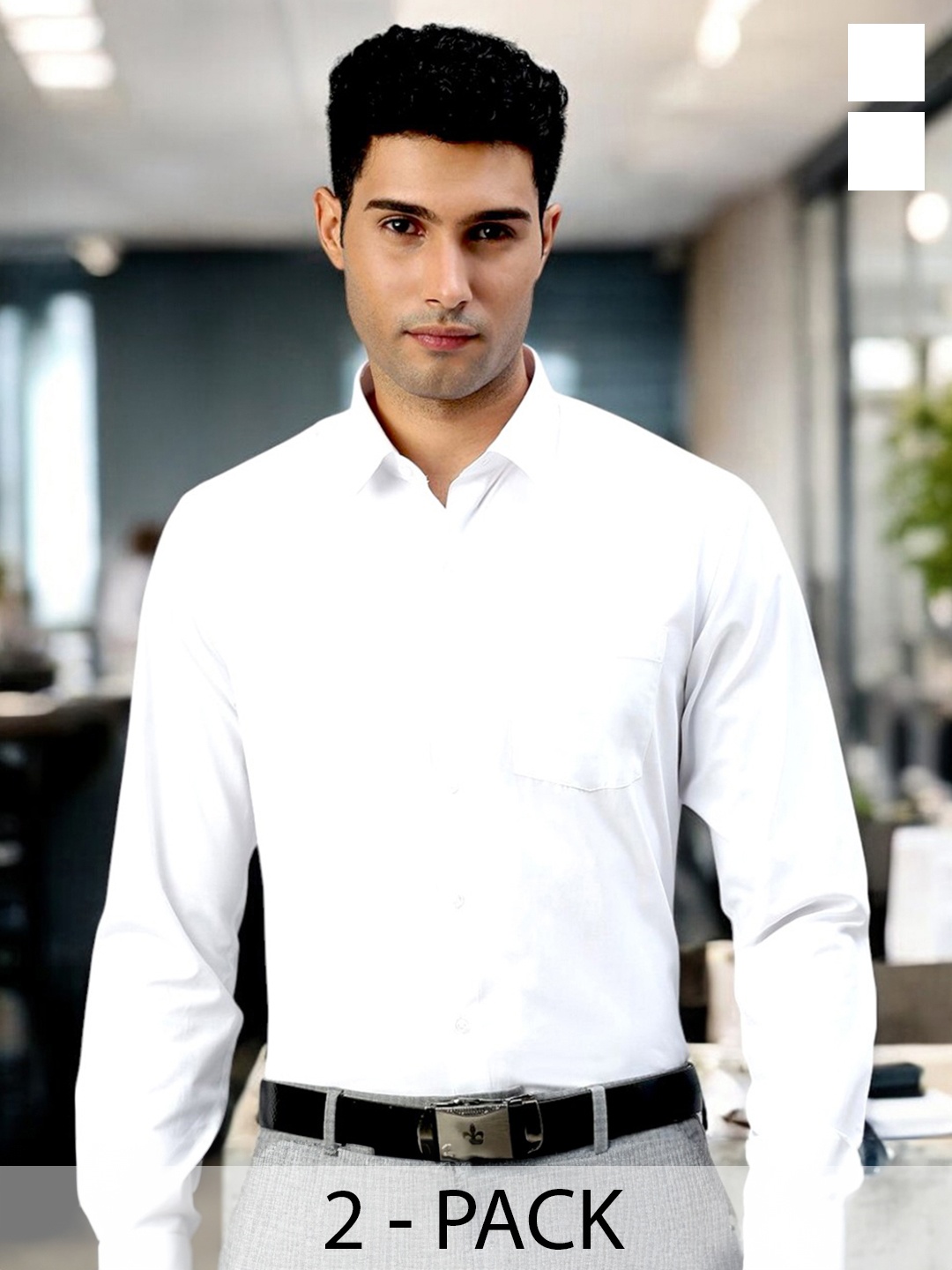

Ramraj Men Pack of 2 Cotton Solid Full Sleeves Shirts, White