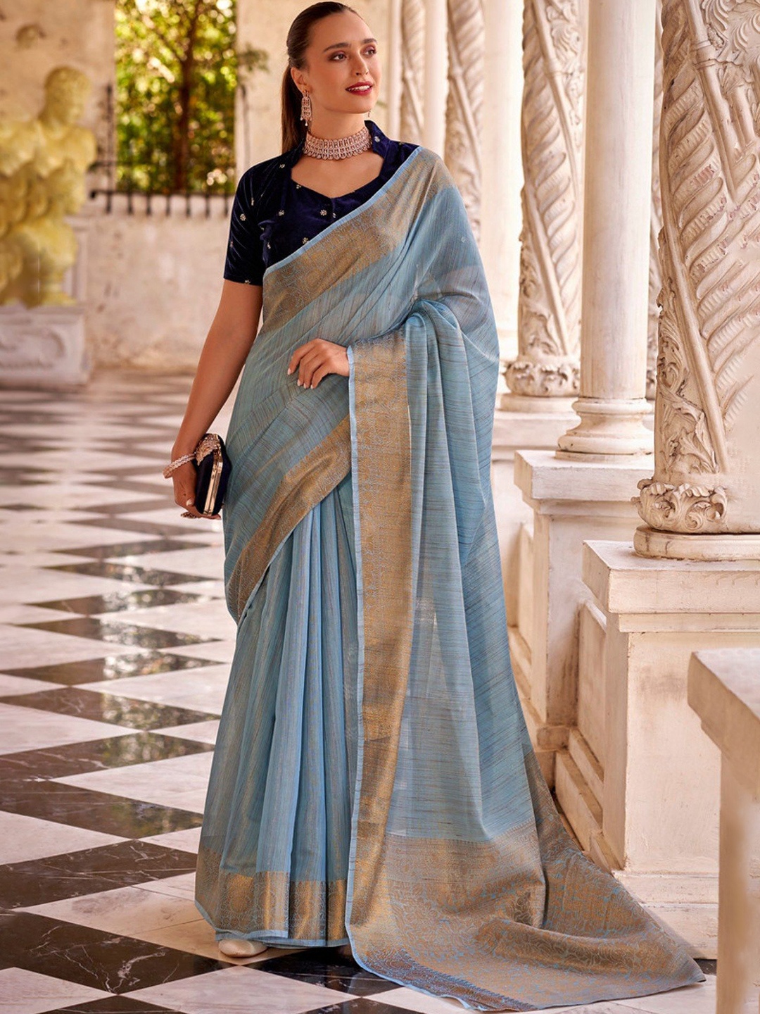

MySilkLove Zari Woven Design Saree, Blue