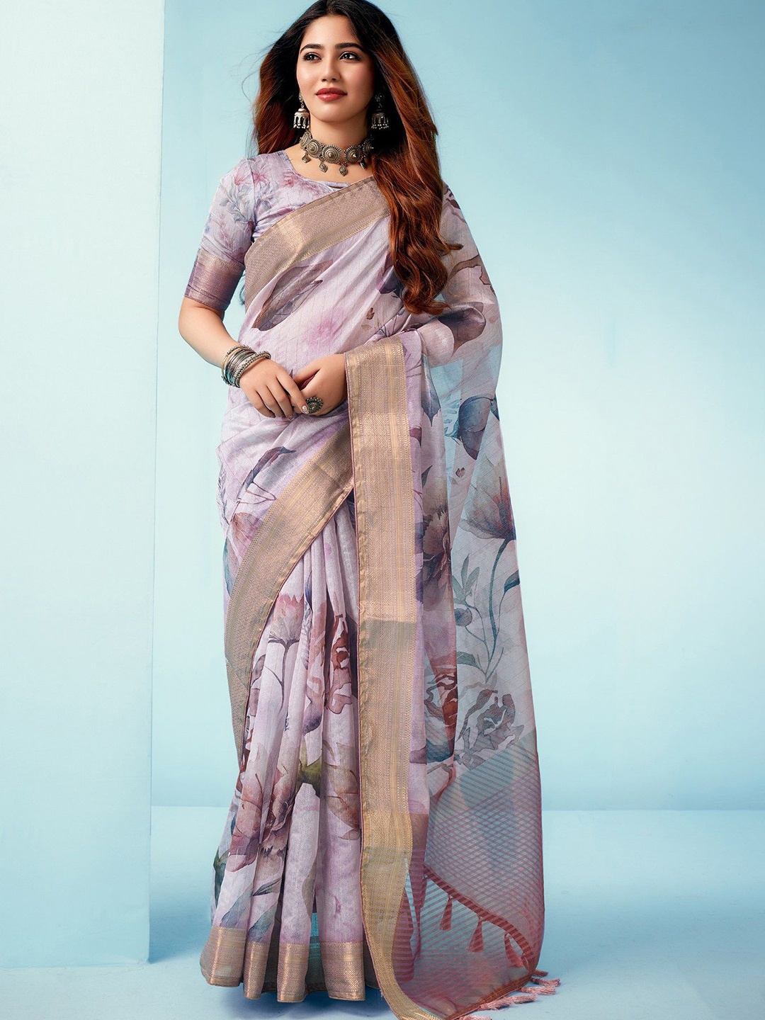 

MySilkLove Floral Zari Saree, Purple