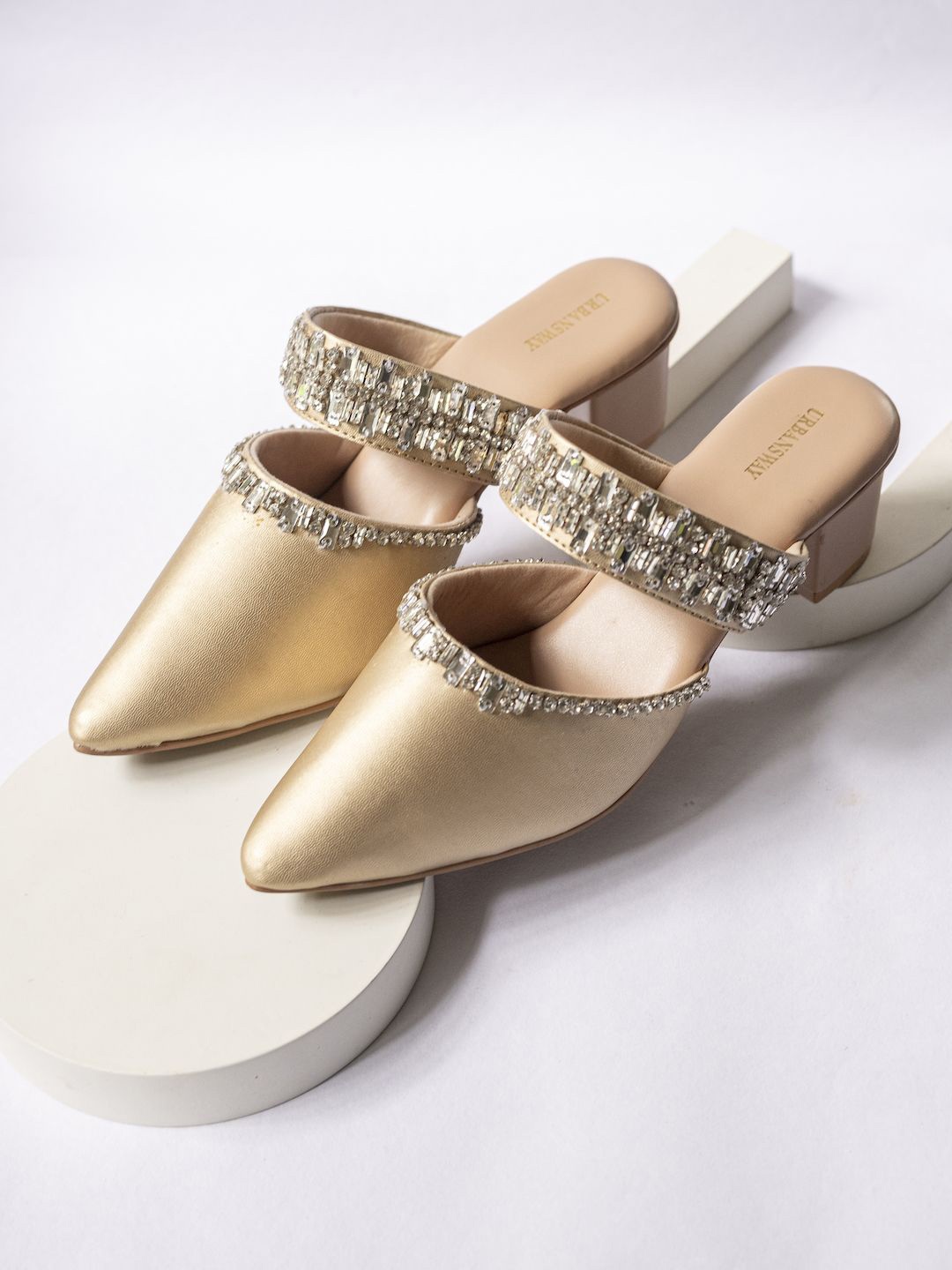 

UrbanSway Women Stone Embellished Block Pumps, Gold