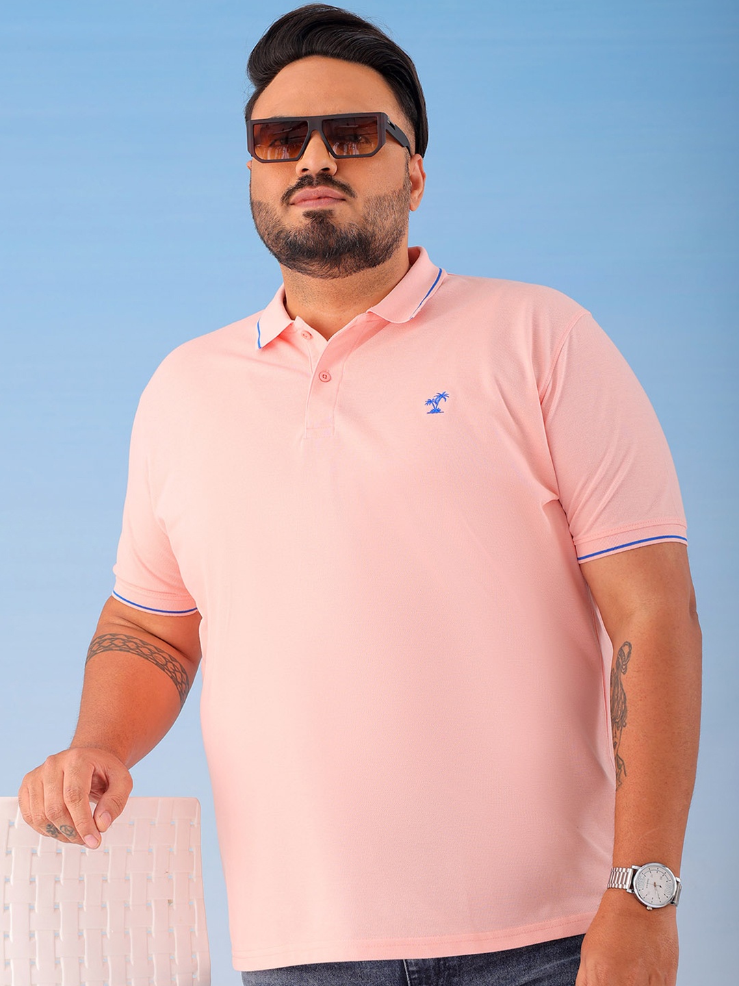 

Hardsoda by The Indian Garage Co Men Solid Polo Collar Cotton T-Shirt, Pink
