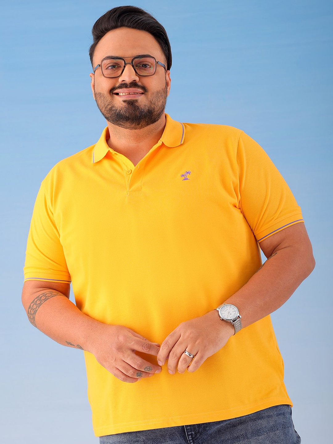 

Hardsoda by The Indian Garage Co Men Solid Polo Collar Cotton T-Shirt, Yellow