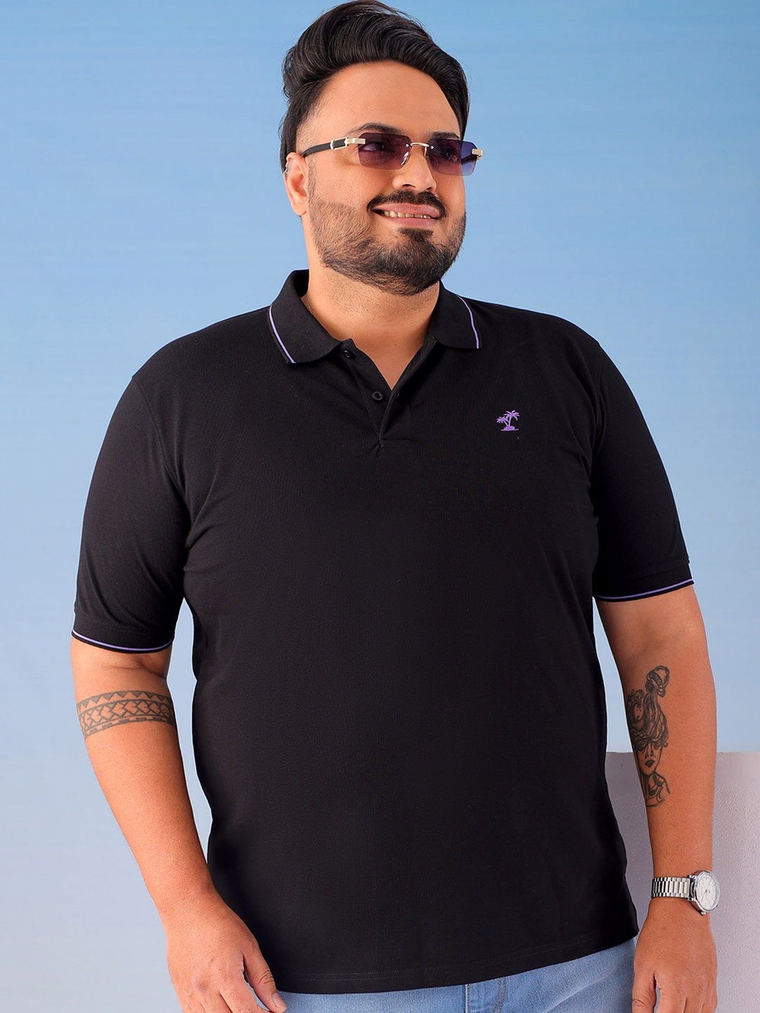 

Hardsoda by The Indian Garage Co Men Solid Polo Collar Cotton T-Shirt, Black