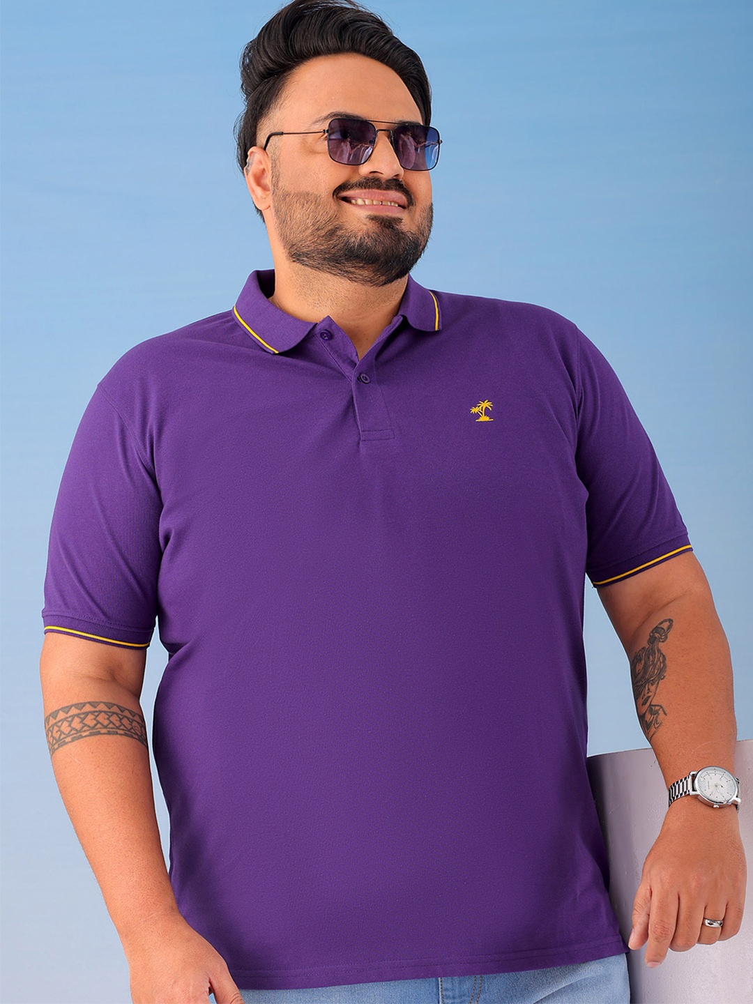 

Hardsoda by The Indian Garage Co Men Polo Collar Applique T-shirt, Purple