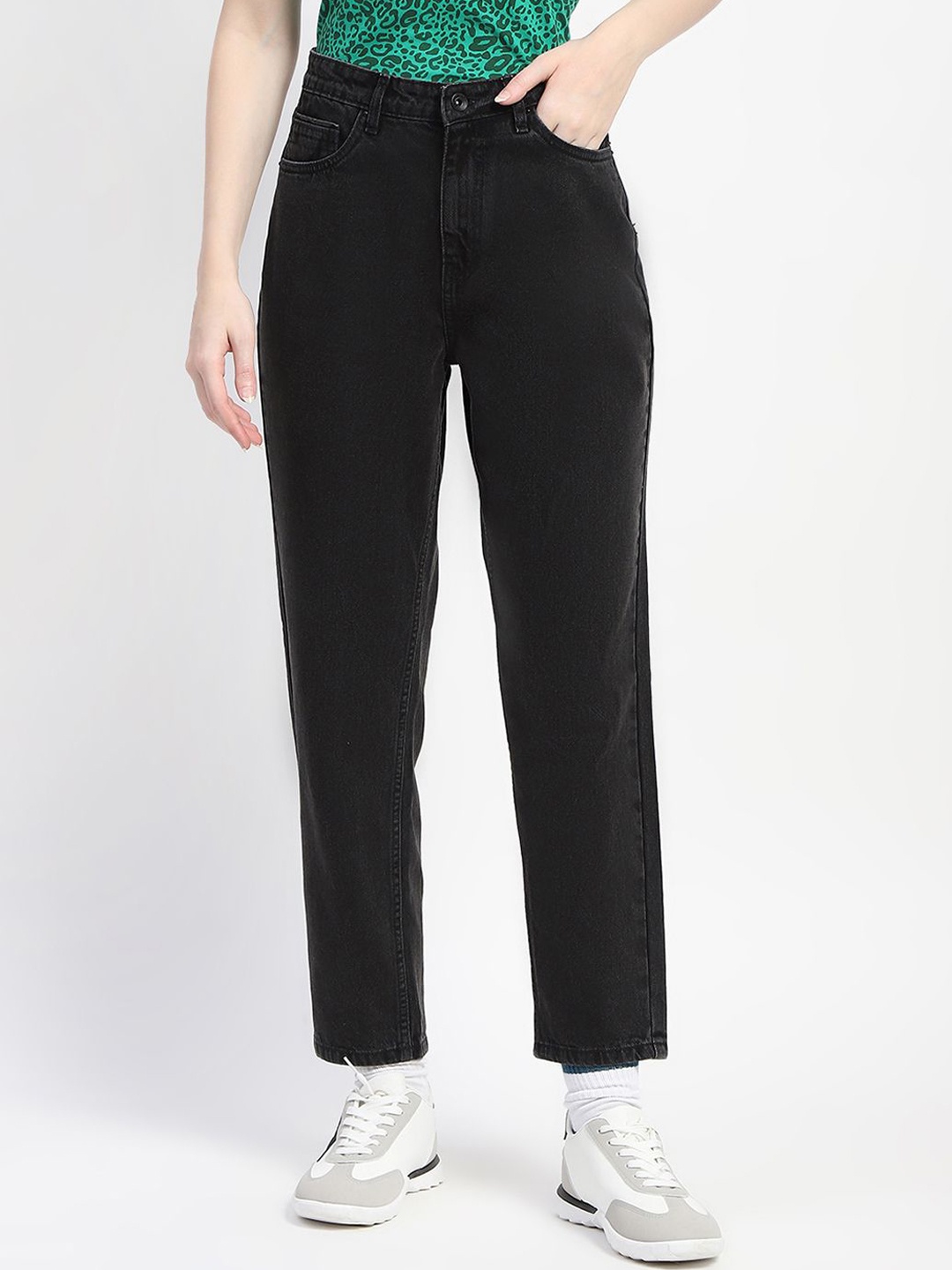 

Madame Women Mid-Rise Mom Fit Denim Jeans, Black