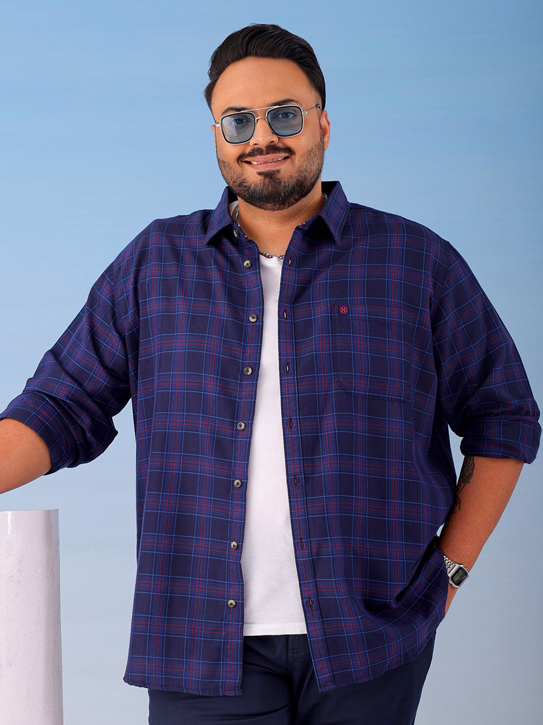

Hardsoda by The Indian Garage Co Men Opaque Checked Casual Shirt, Navy blue