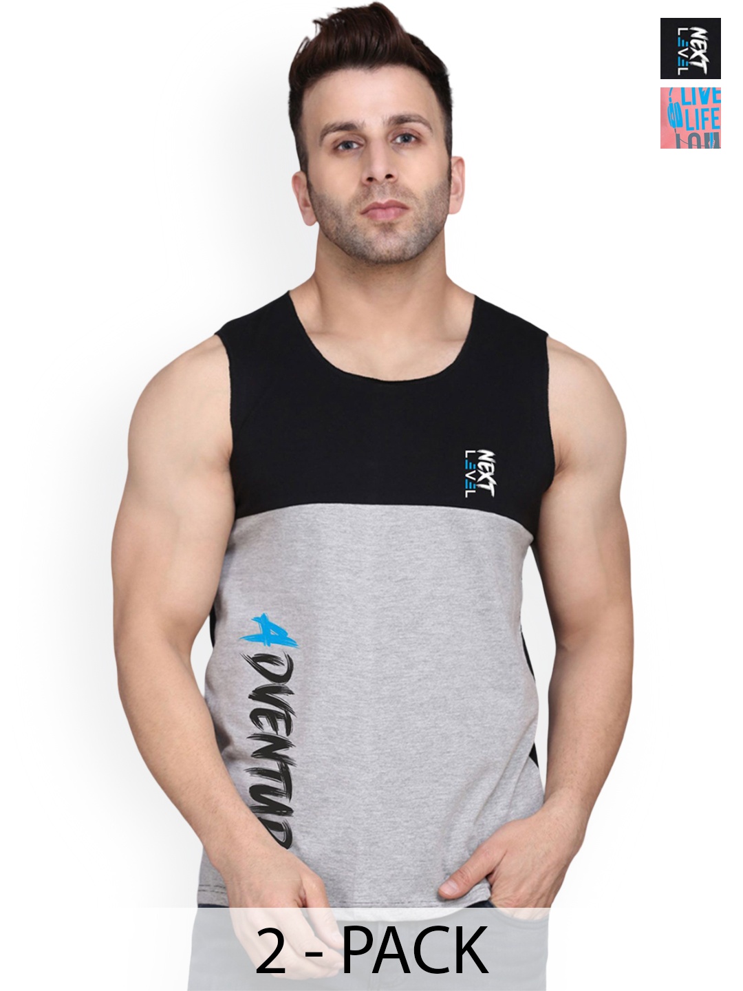 

SLOWLORIS Pack Of 2 Men Combed Cotton Gym Vests SL26 COMBO, Peach