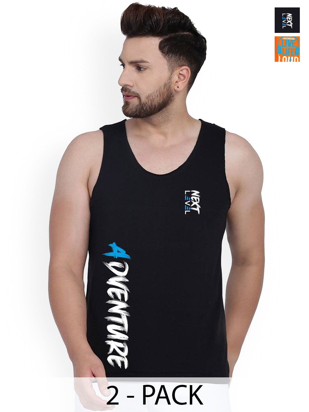 

SLOWLORIS Men Pack Of 2 Printed Sleeveless Gym Innerwear Vests, Orange