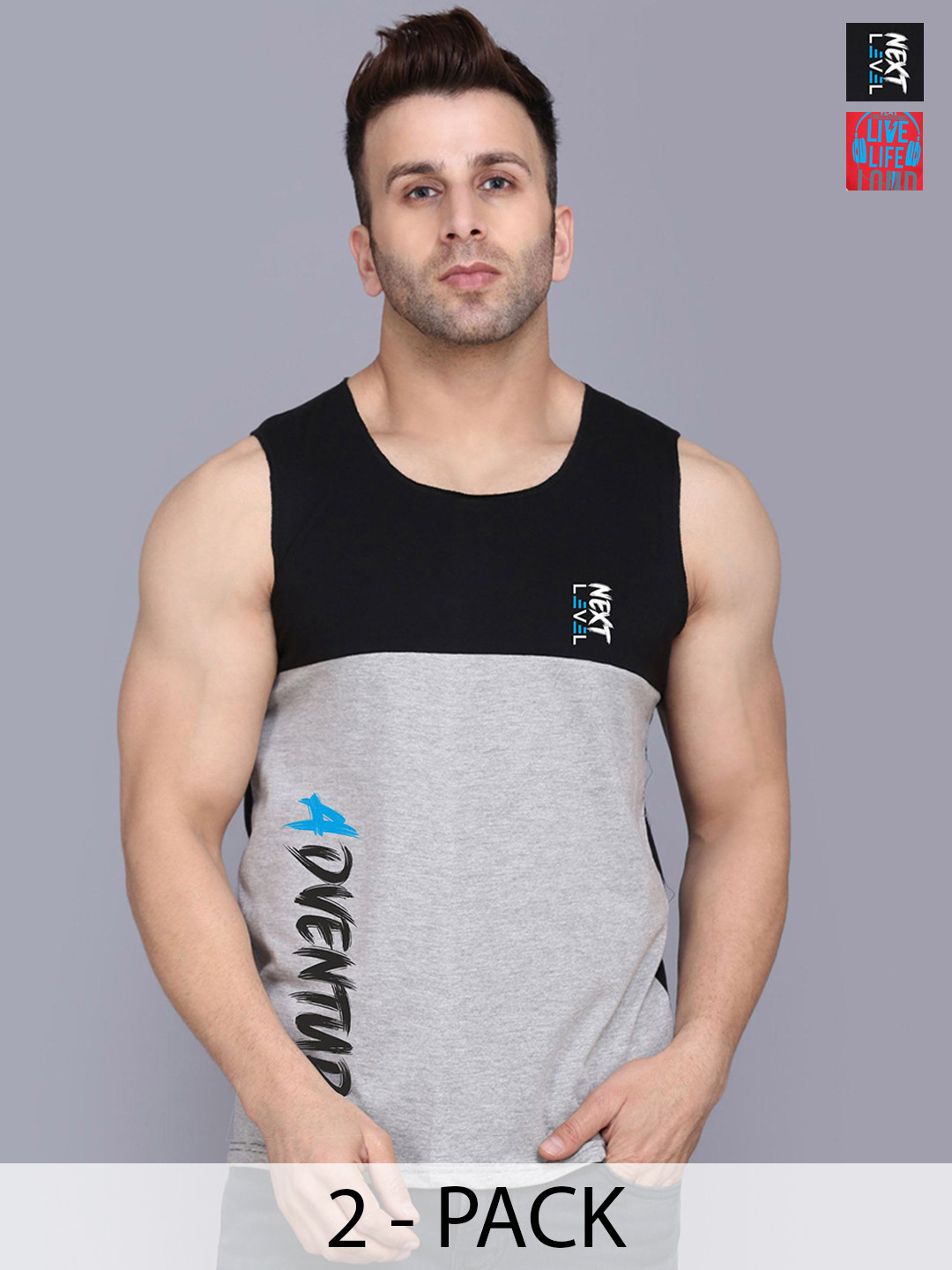 

SLOWLORIS Pack Of 2 Printed Sleeveless Gym Vests, Black