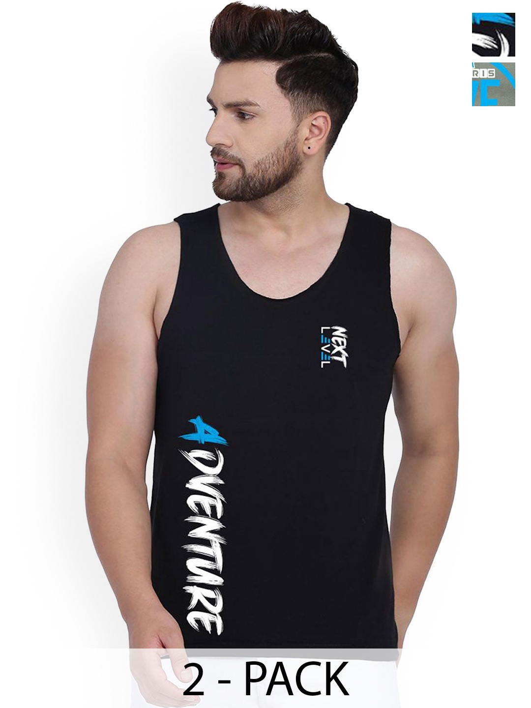

SLOWLORIS Pack Of 2 Men Printed Gym Vests SL26 COMBO (LOUD LGTGREEN) (ADV BLACK), Green