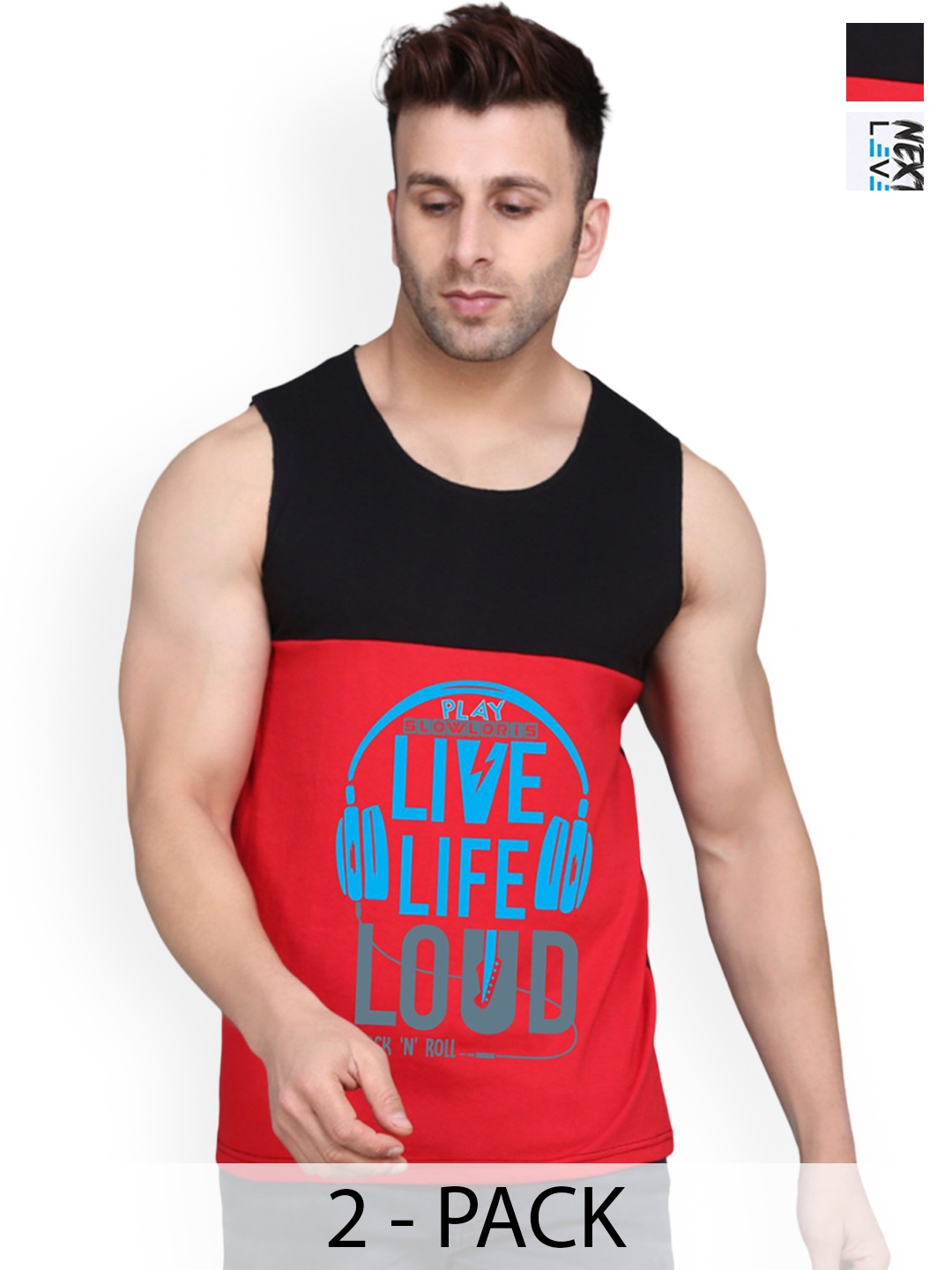 

SLOWLORIS Men Pack Of 2 Combed Cotton Gym Vests, Black