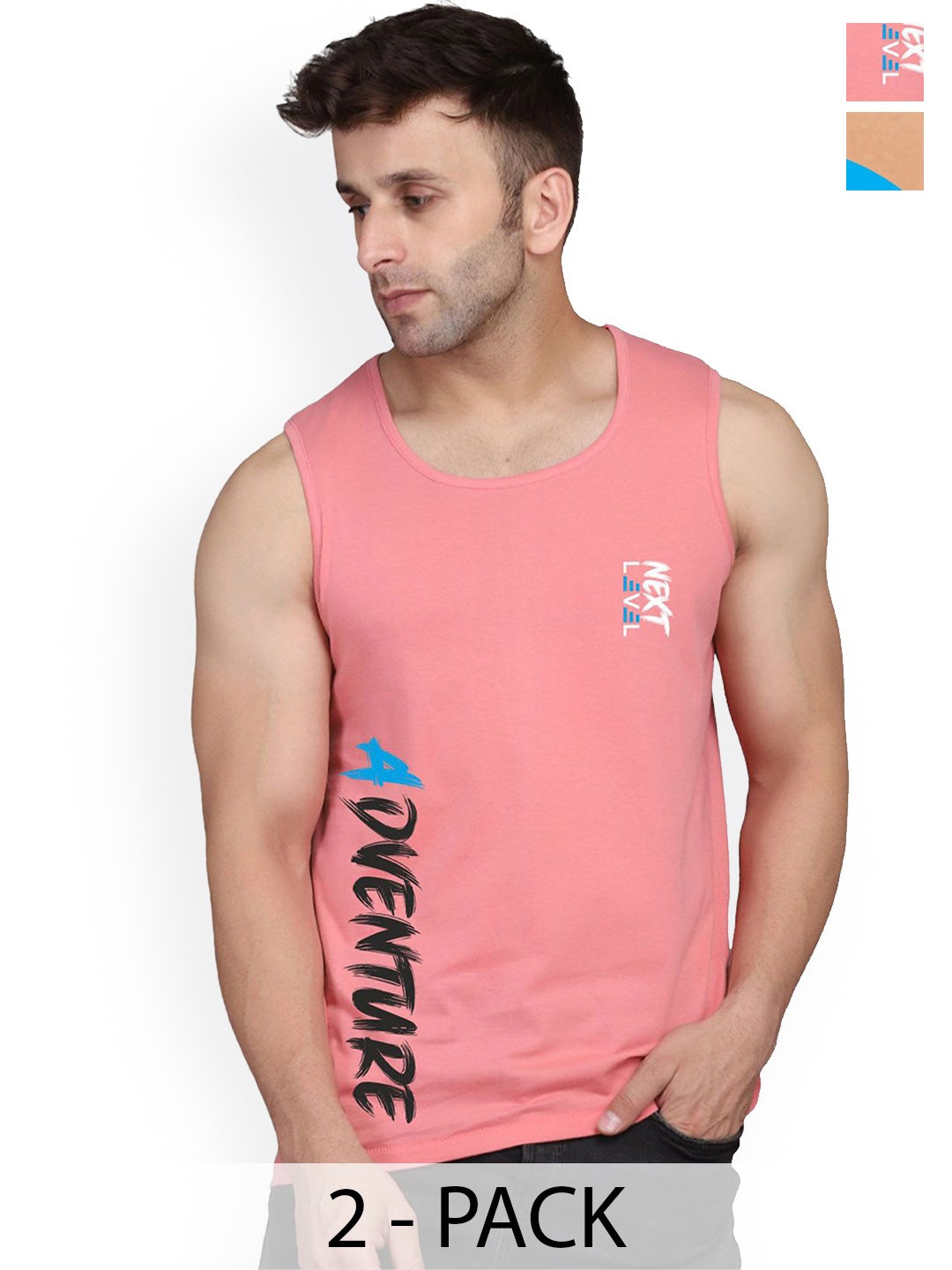 

SLOWLORIS Men Pack of 2 Printed Innerwear Vests, Black