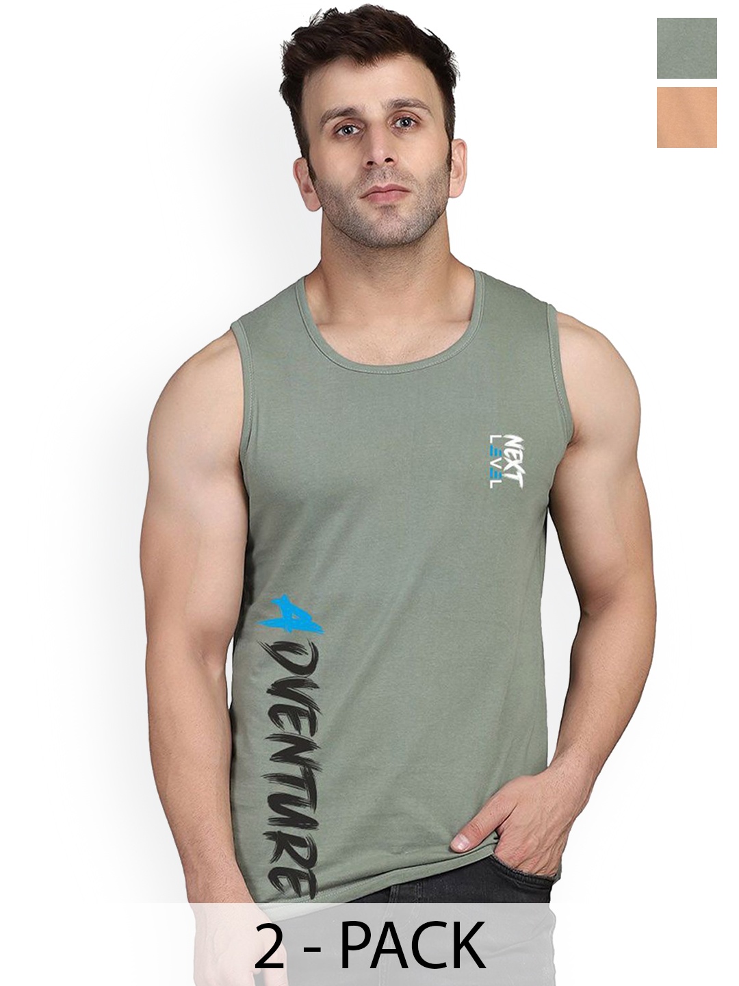 

SLOWLORIS Men Pack Of 2 Printed Cotton Gym Innerwear Vests, Black