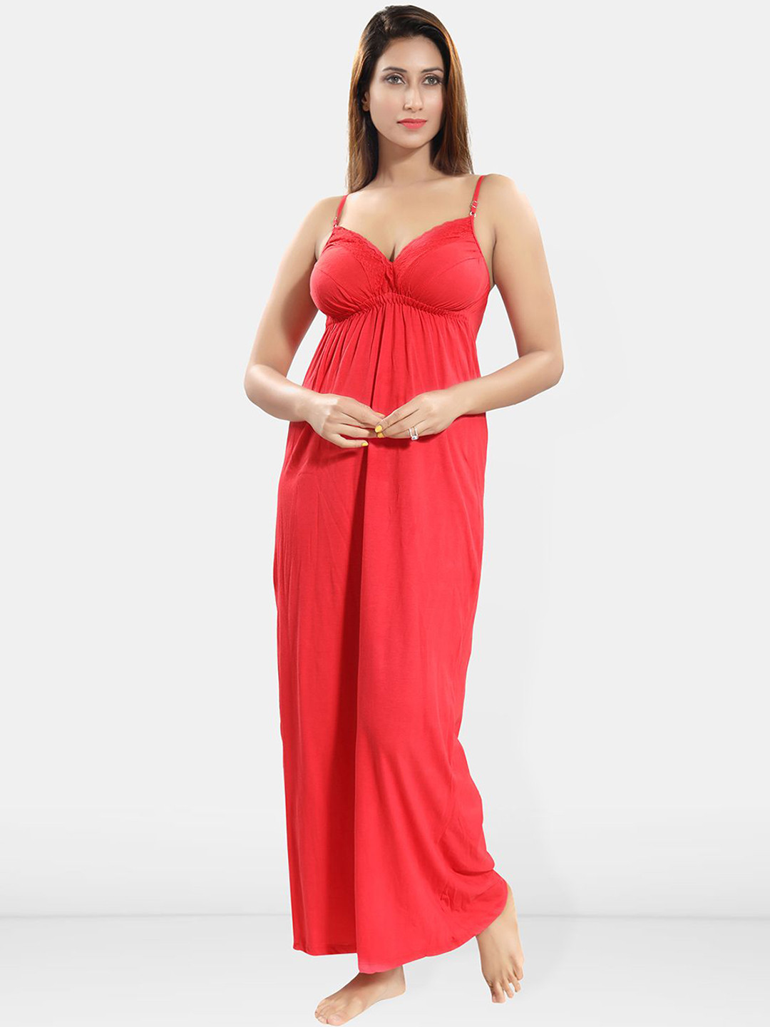 

Be You Shoulder Straps Cotton Maxi Nightdress, Red