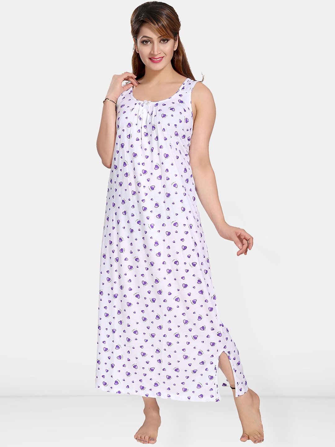 

Be You Women Printed A-line Nightdress, Purple