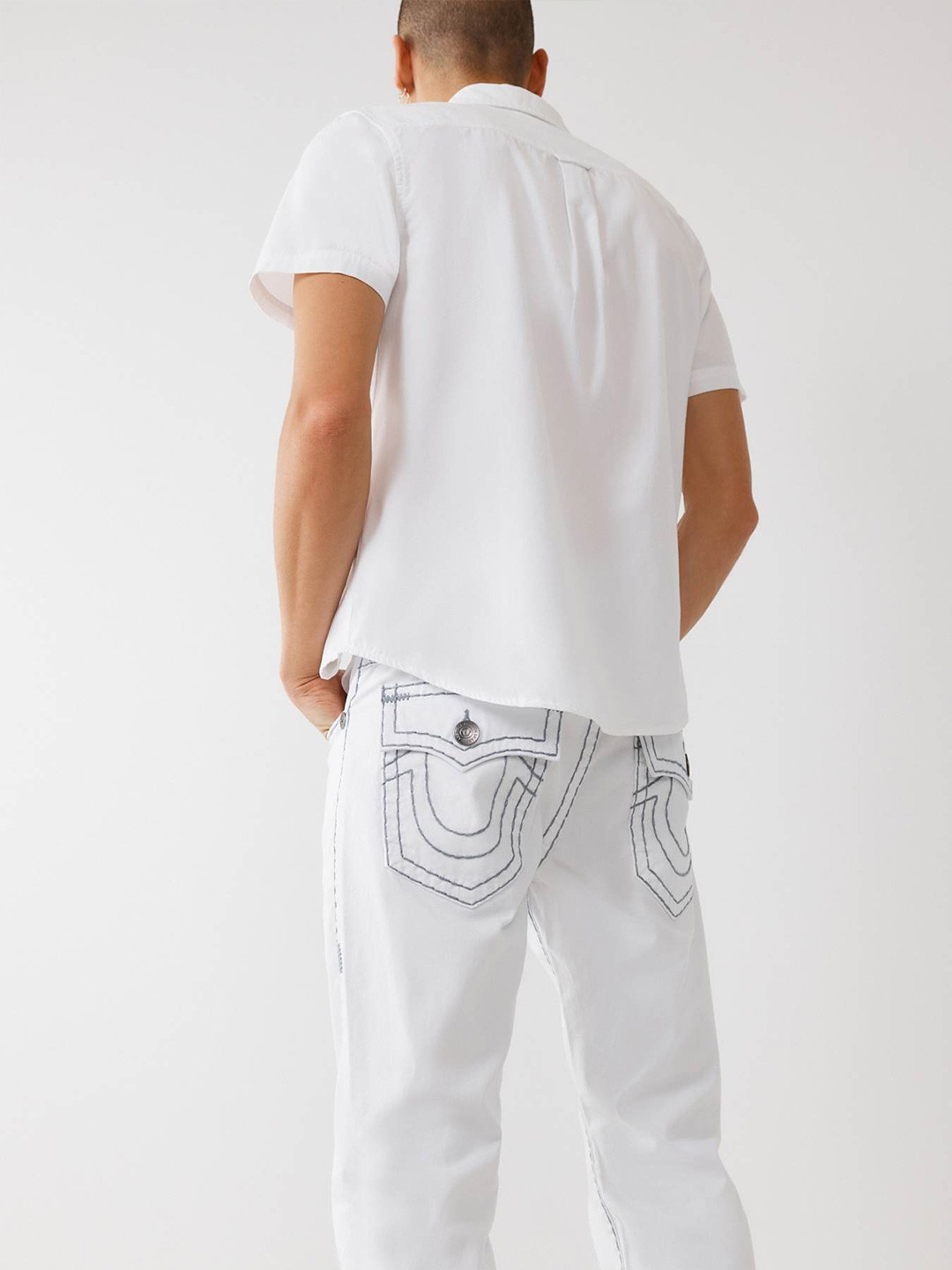 

True Religion Super T Ricky Solid Straight Fit Mid-Rise Jeans, White