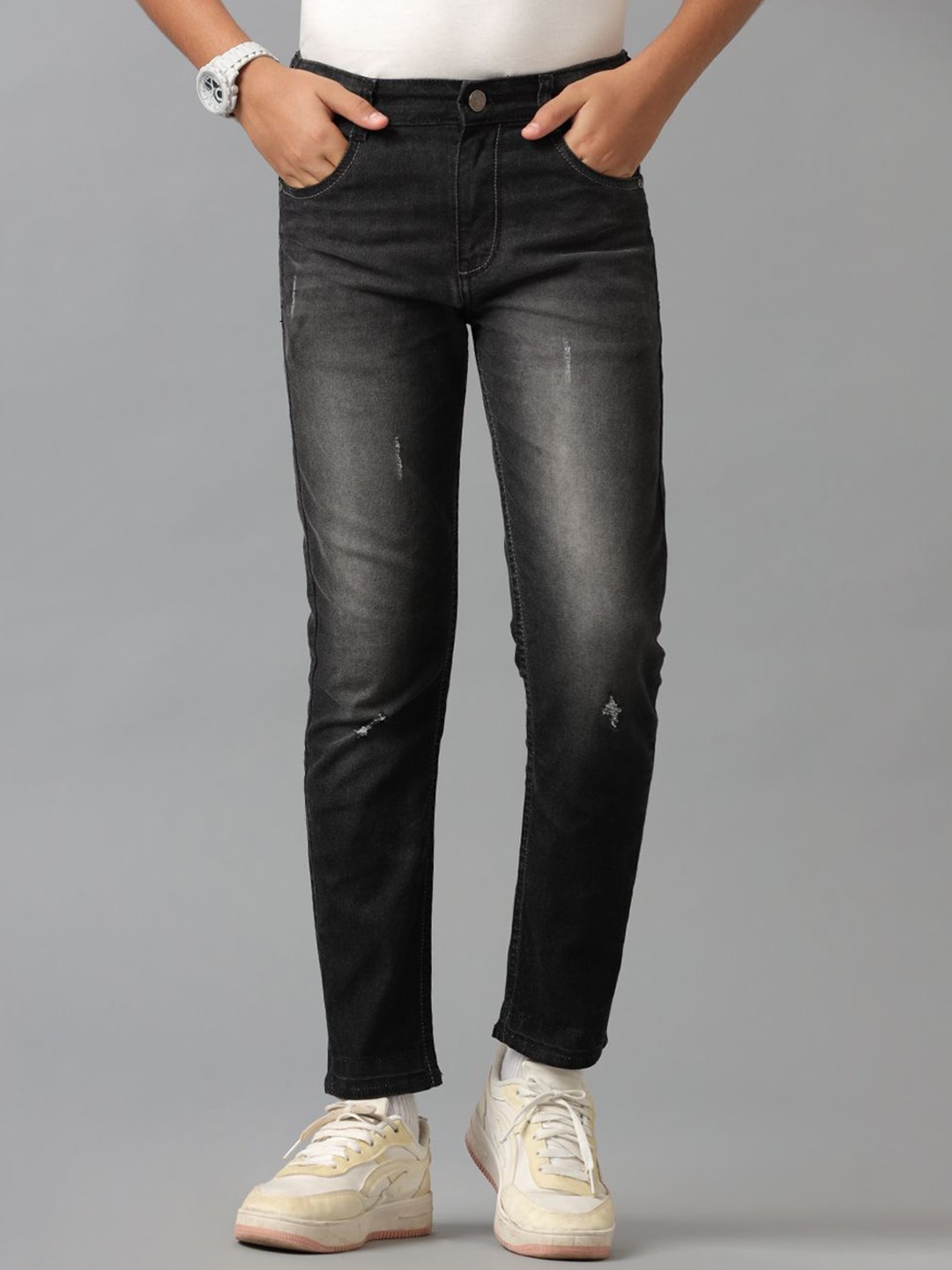 

UNDER FOURTEEN ONLY Boys Slim Fit Low Distress Heavy Fade Jeans, Grey