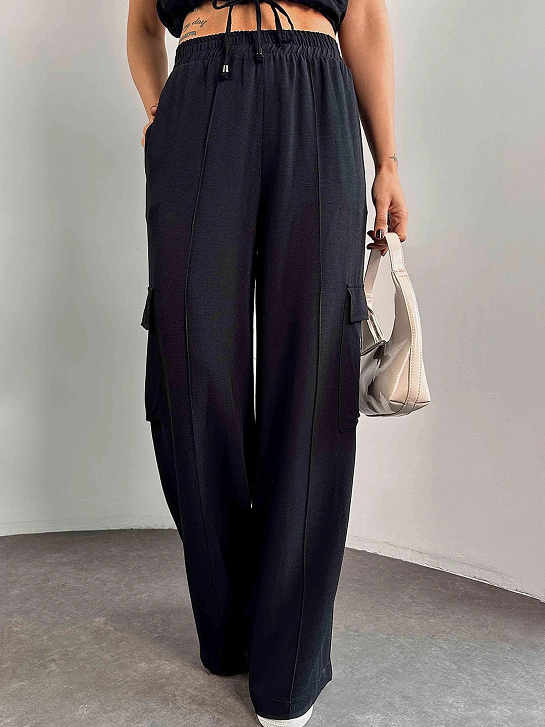 

LULU & SKY Drawstring Hem Shirt With Trousers, Black